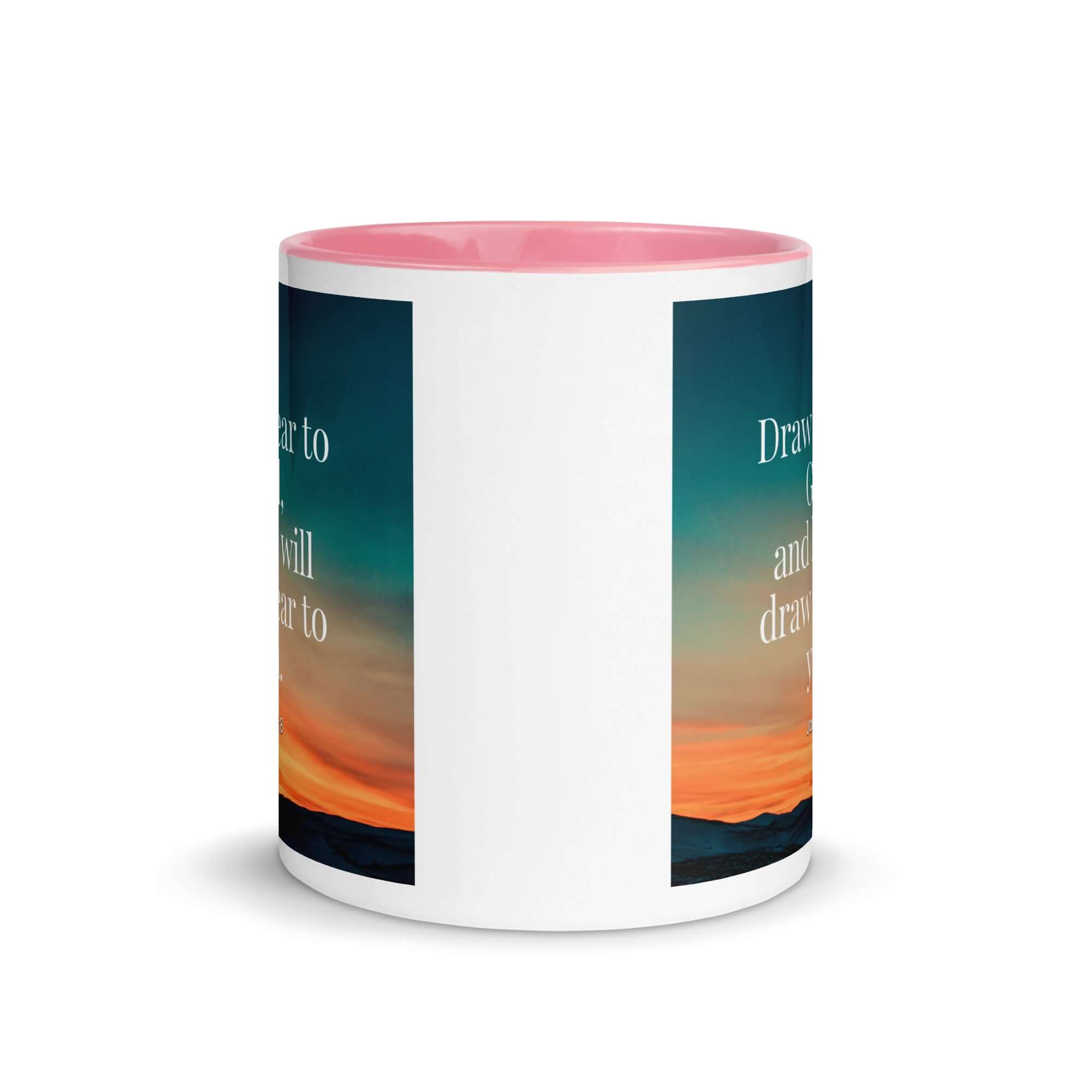 James 4:8 Bible Verse, near to God White Ceramic Mug with Color Inside