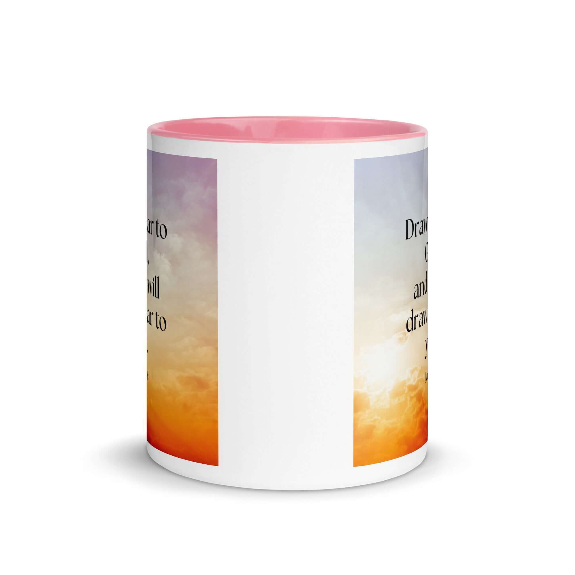James 4:8 Bible Verse, he will draw White Ceramic Mug with Color Inside