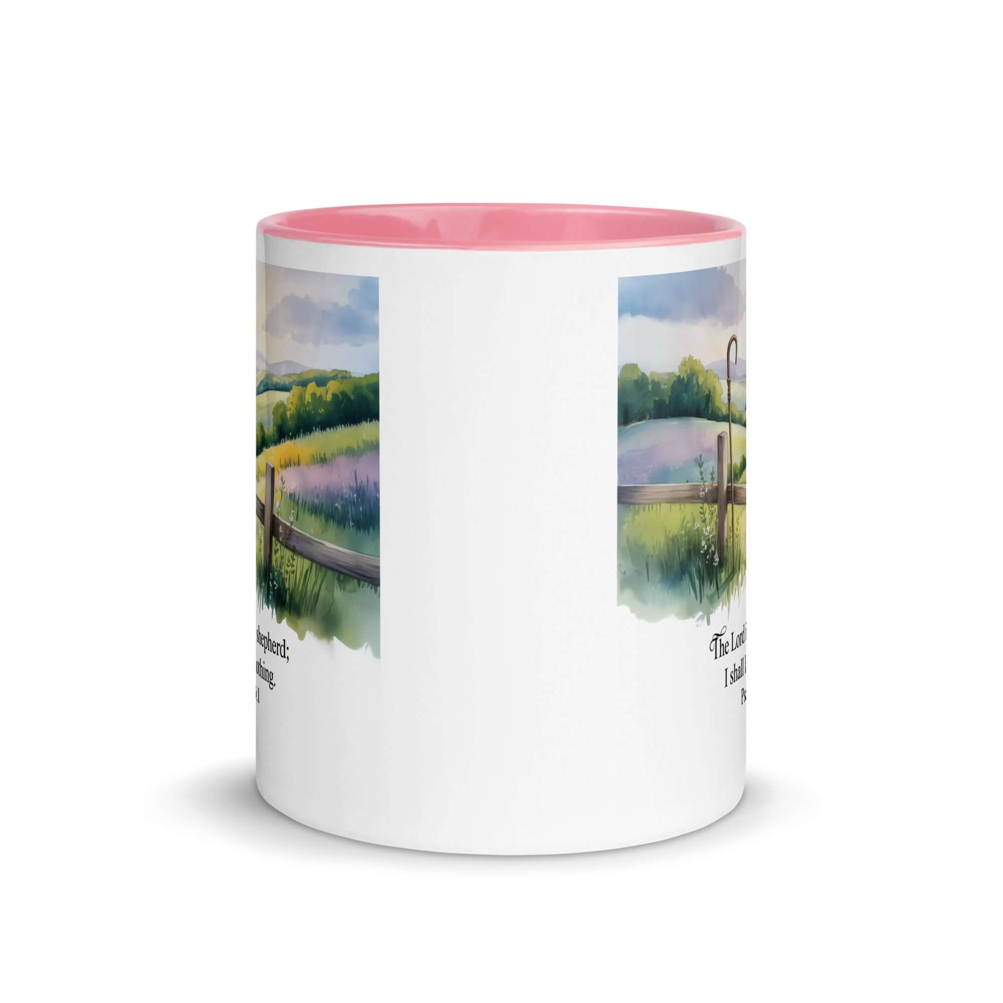 Psalm 23:1 Bible Verse, Lack White Ceramic Mug with Color Inside