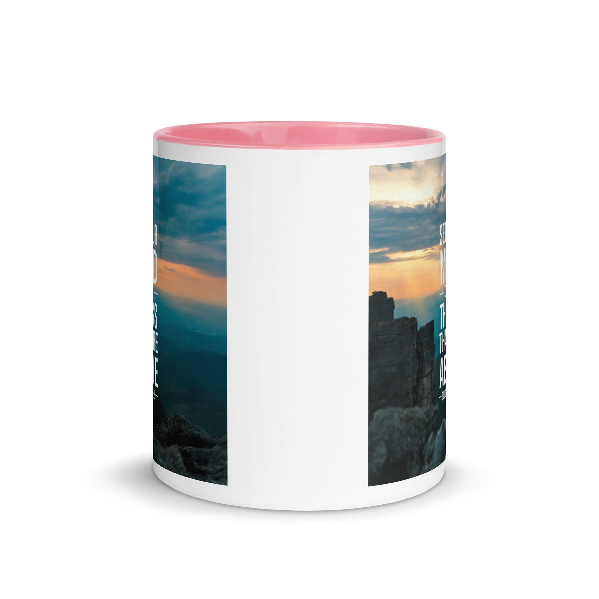 Colossians 3:2 Bible Verse on the White Ceramic Mug with Color Inside
