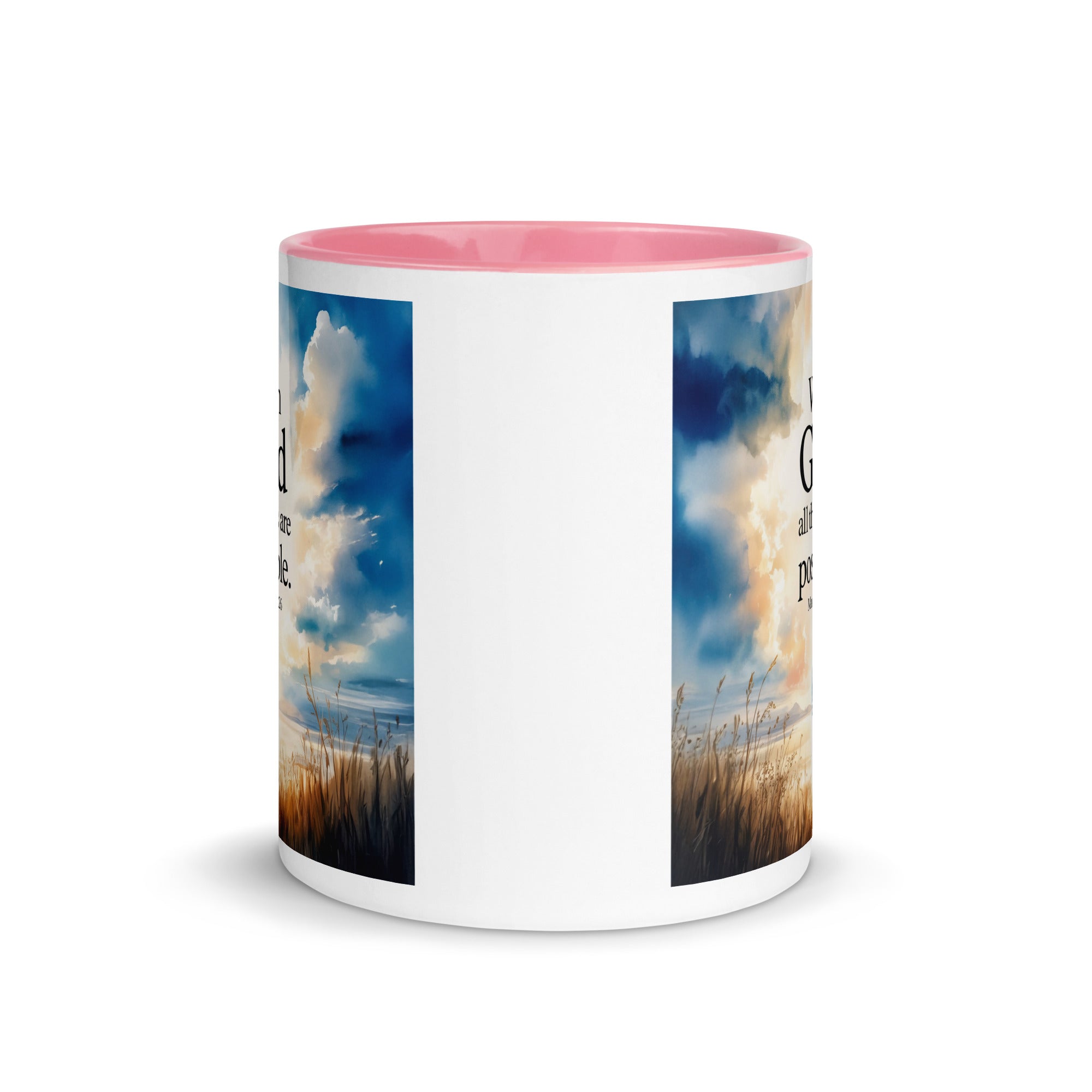 Matthew 19:26 Bible Verse Jesus White Ceramic Mug with Color Inside