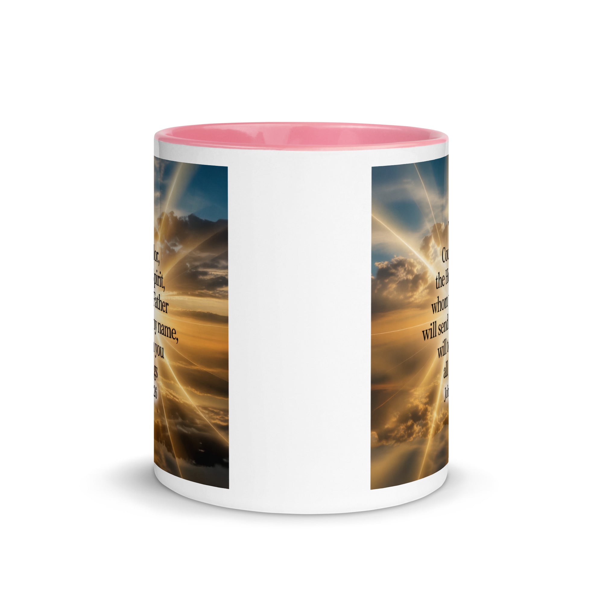 John 14:26 Bible Verse will send White Ceramic Mug with Color Inside
