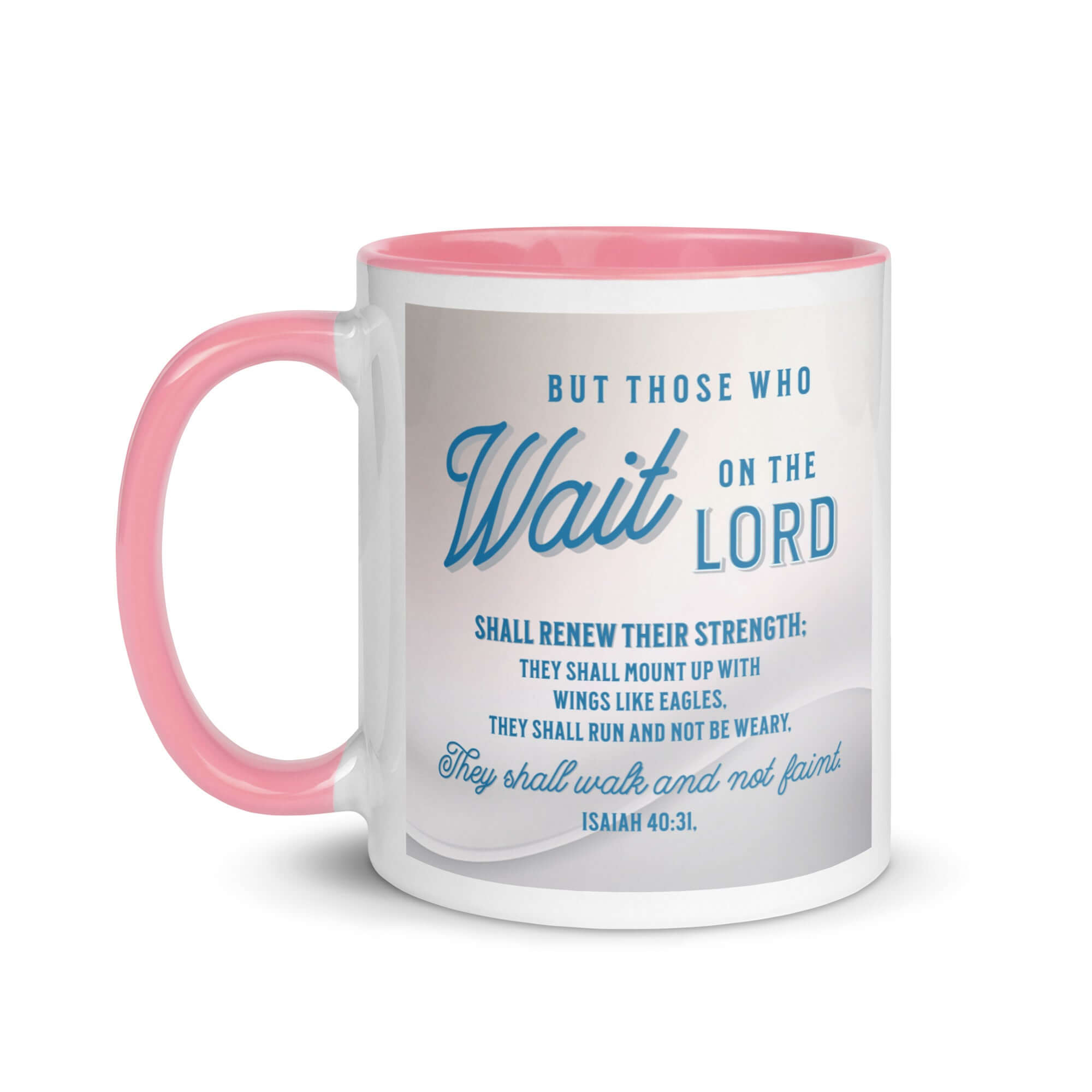 Isaiah 40:31 Bible Verse, Wings like Eagles White Ceramic Mug with Color Inside