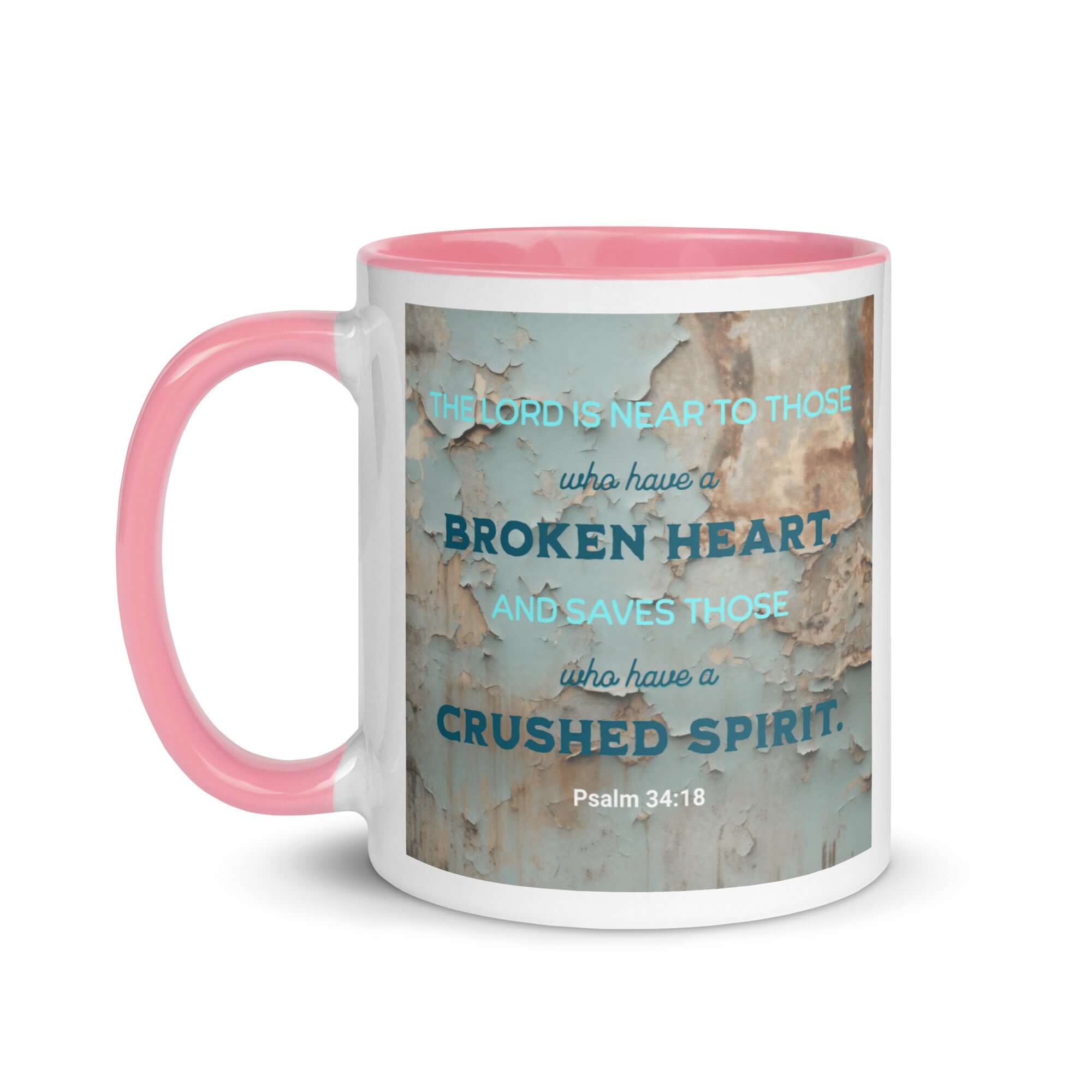 Psalm 34:18 Bible Verse, The LORD is Near White Ceramic Mug with Color Inside
