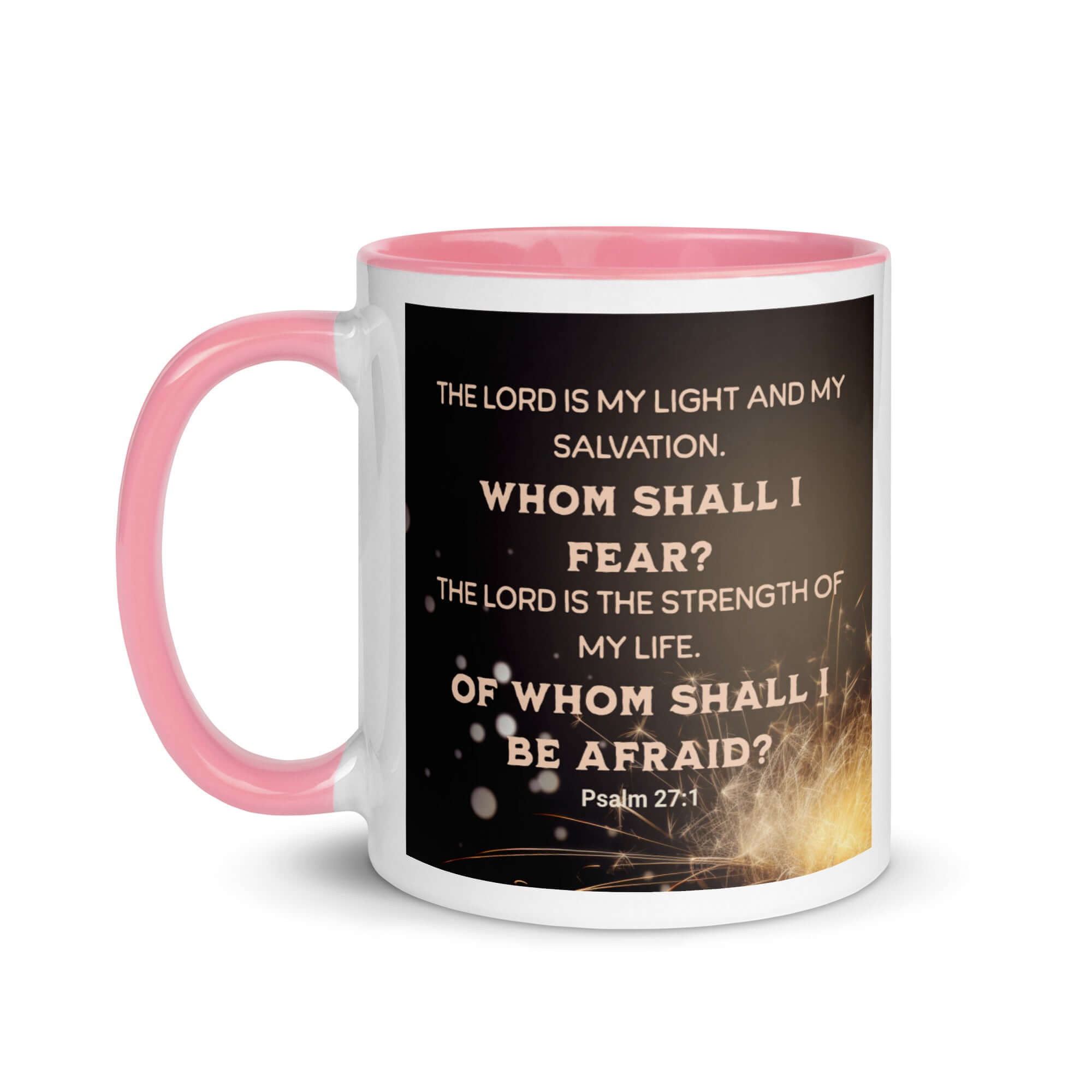 Psalm 27:1 Bible Verse, The LORD is My Light White Ceramic Mug with Color Inside