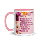 John 3:16 Bible Verse, For God So Loved White Ceramic Mug with Color Inside