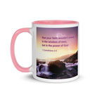 1 Corinthians 2:5 Bible Verse, power of God White Ceramic Mug with Color Inside