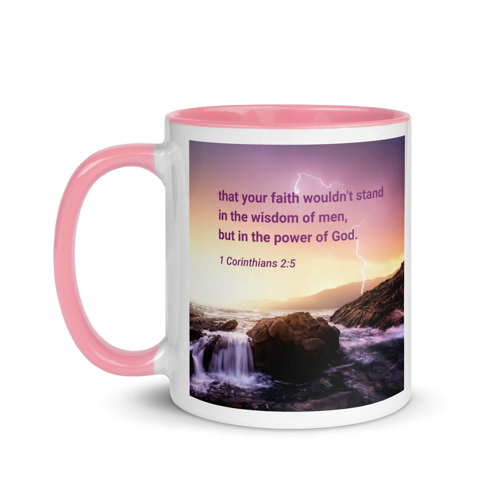 1 Corinthians 2:5 Bible Verse, power of God White Ceramic Mug with Color Inside