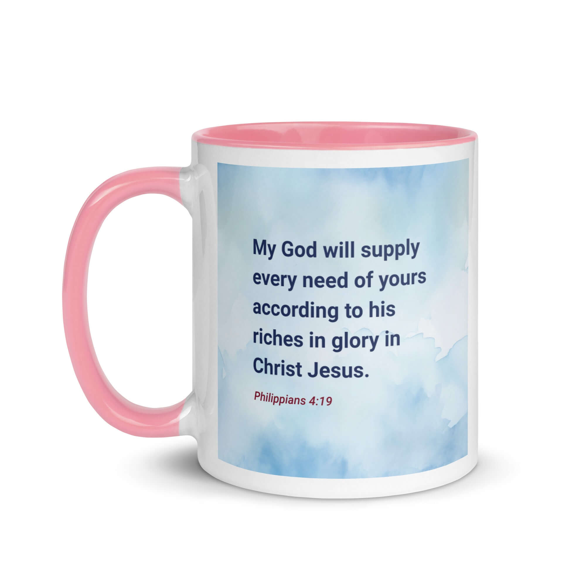 Philippians 4:19 Bible Verse, God will supply White Ceramic Mug with Color Inside