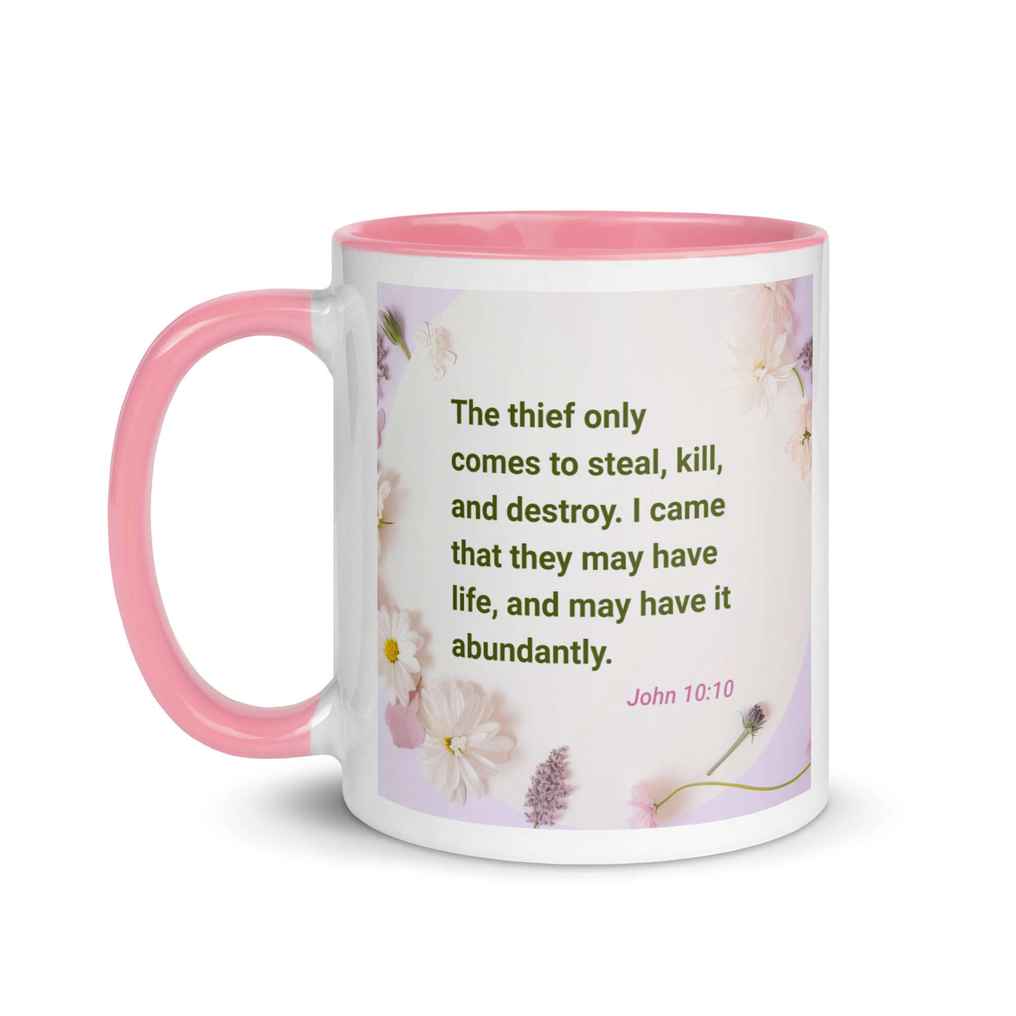 John 10:10 Bible Verse, Abundant Life White Ceramic Mug with Color Inside