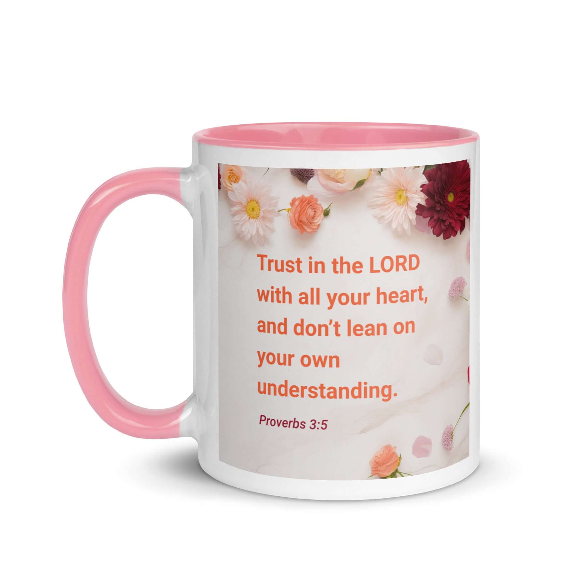 Proverbs 3:5 Bible Verse, Trust in the LORD White Ceramic Mug with Color Inside