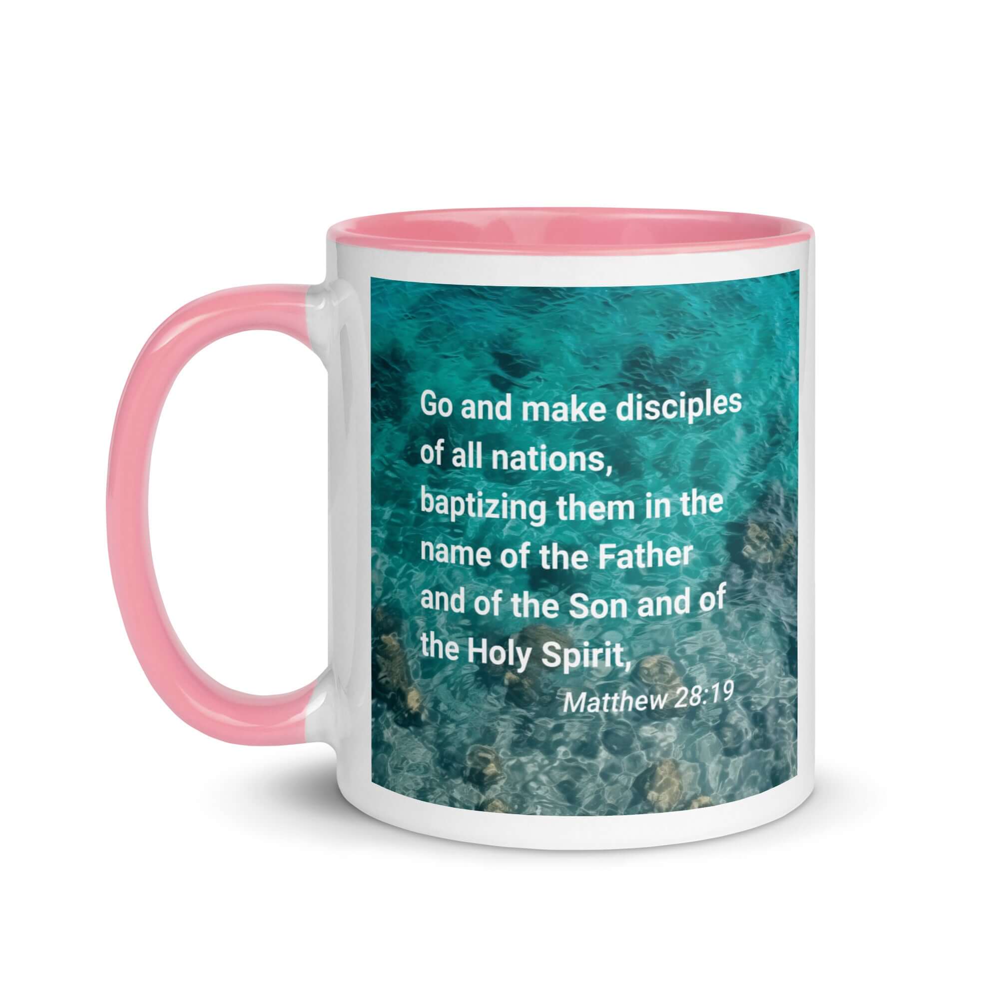 Matthew 28:19 Bible Verse, Make Disciples White Ceramic Mug with Color Inside