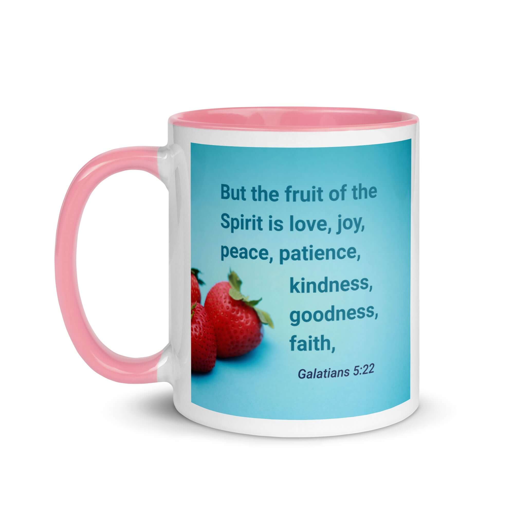Galatians 5:22 Bible Verse, fruit of the Spirit White Ceramic Mug with Color Inside