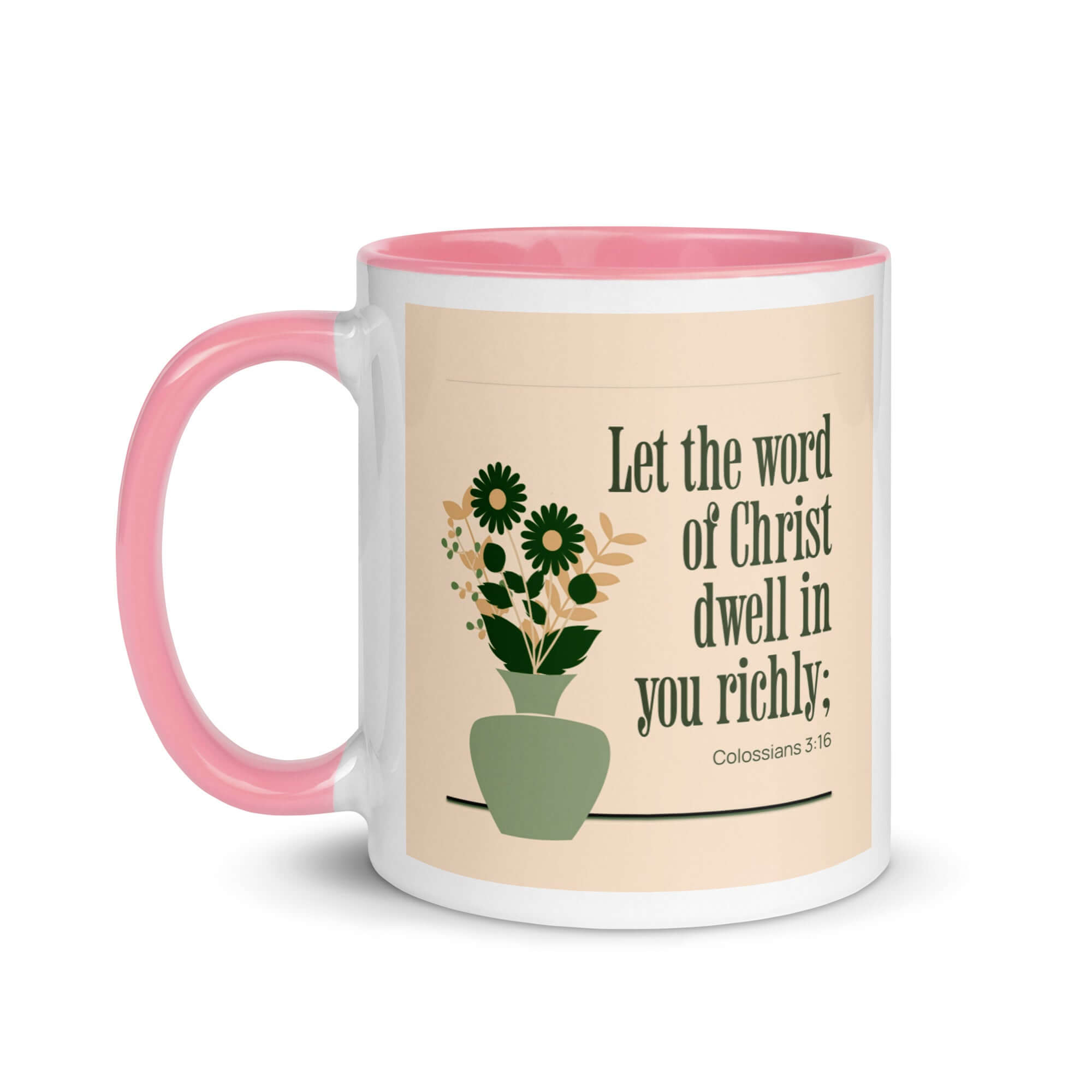 Colossians 3:16 Bible Verse, word of Christ White Ceramic Mug with Color Inside