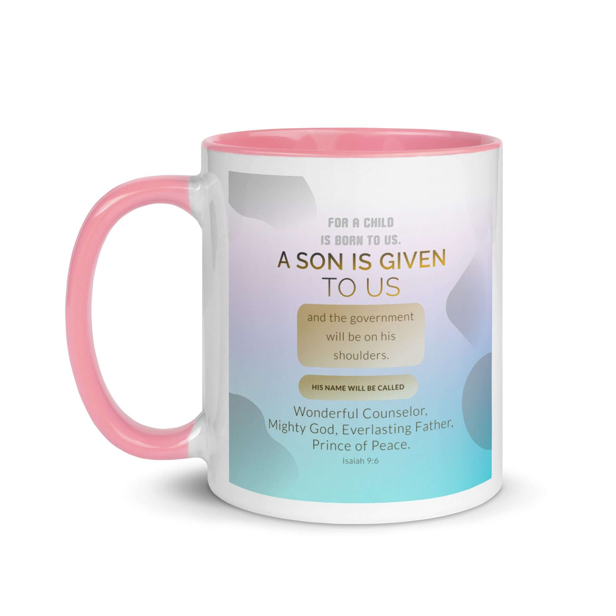 Isaiah 9:6 Bible Verse, Wonderful Counselor White Ceramic Mug with Color Inside