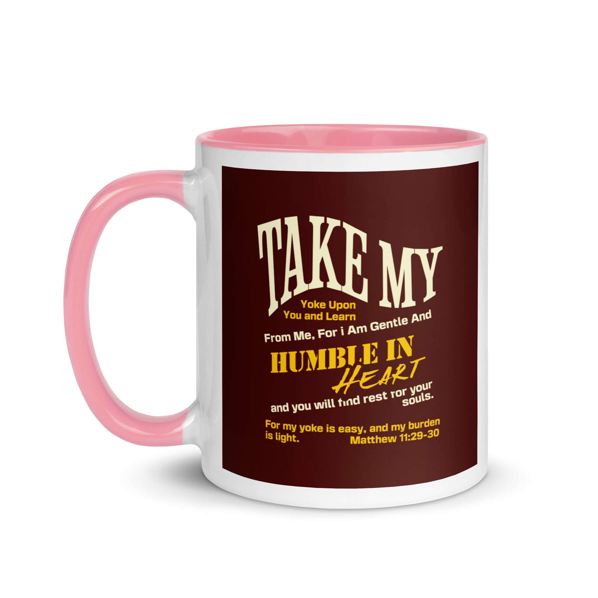 Matthew 11:29-30 Bible Verse, learn from me White Ceramic Mug with Color Inside