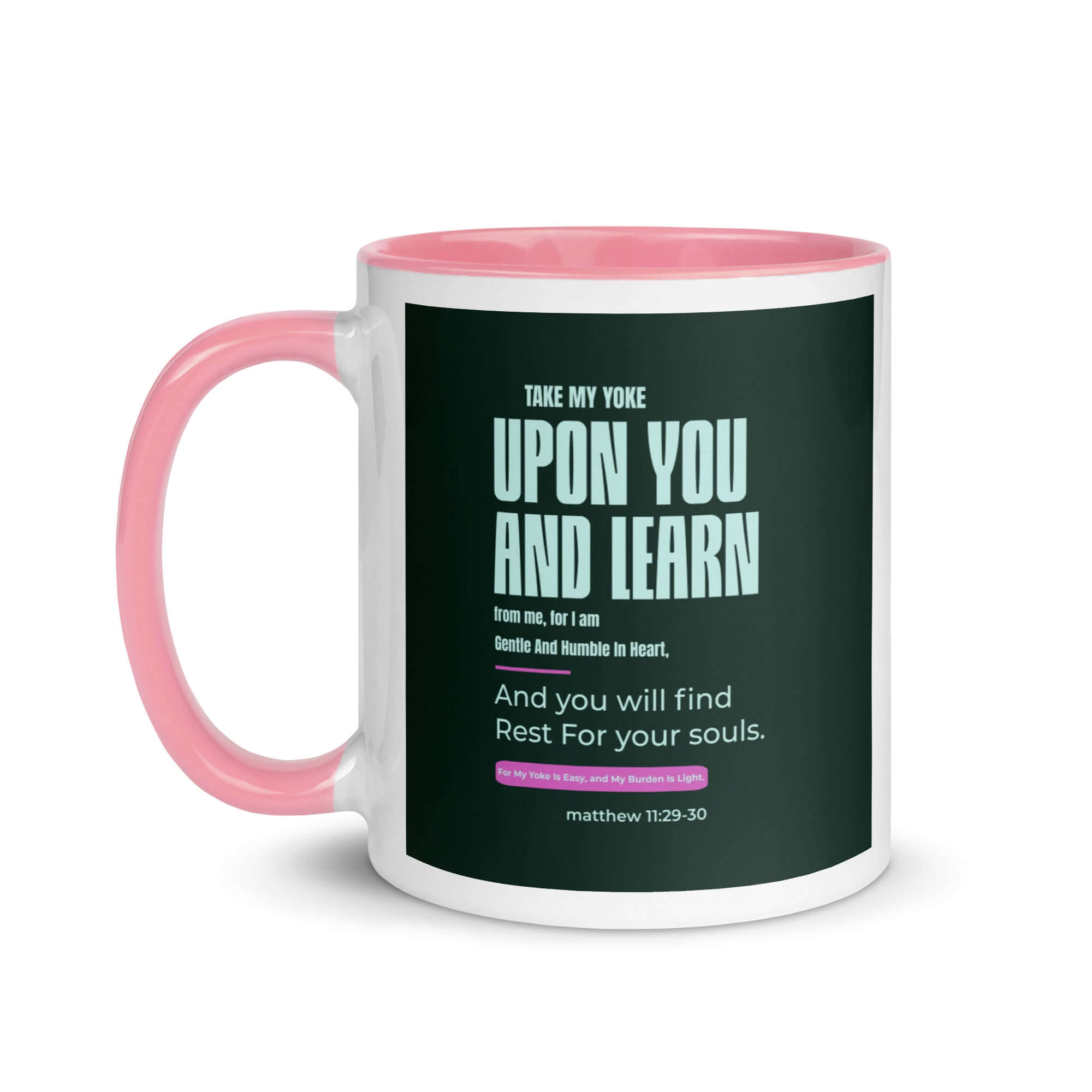 Matthew 11:29-30 Bible Verse, I am gentle White Ceramic Mug with Color Inside
