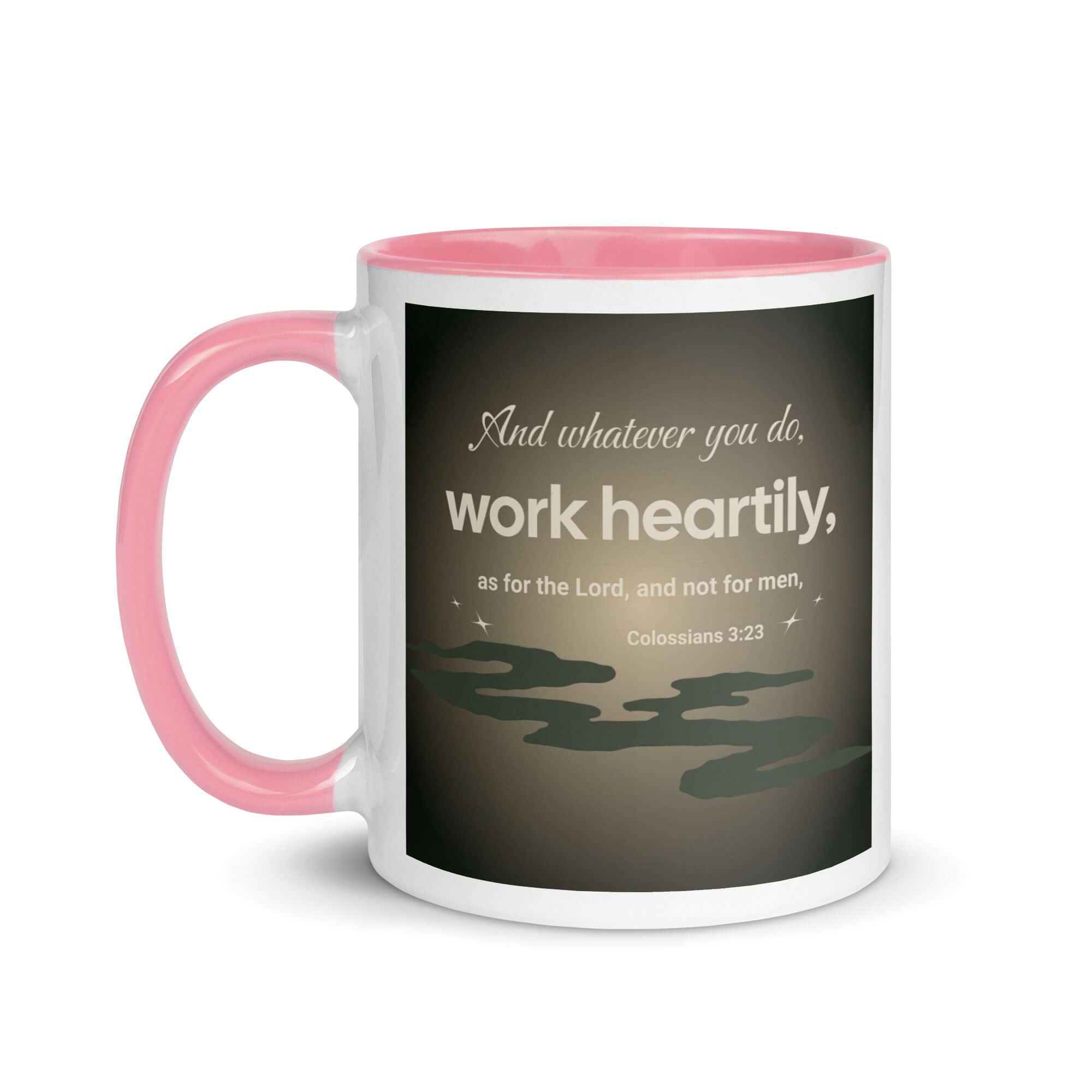Colossians 3:23 Bible Verse, as for the Lord White Ceramic Mug with Color Inside