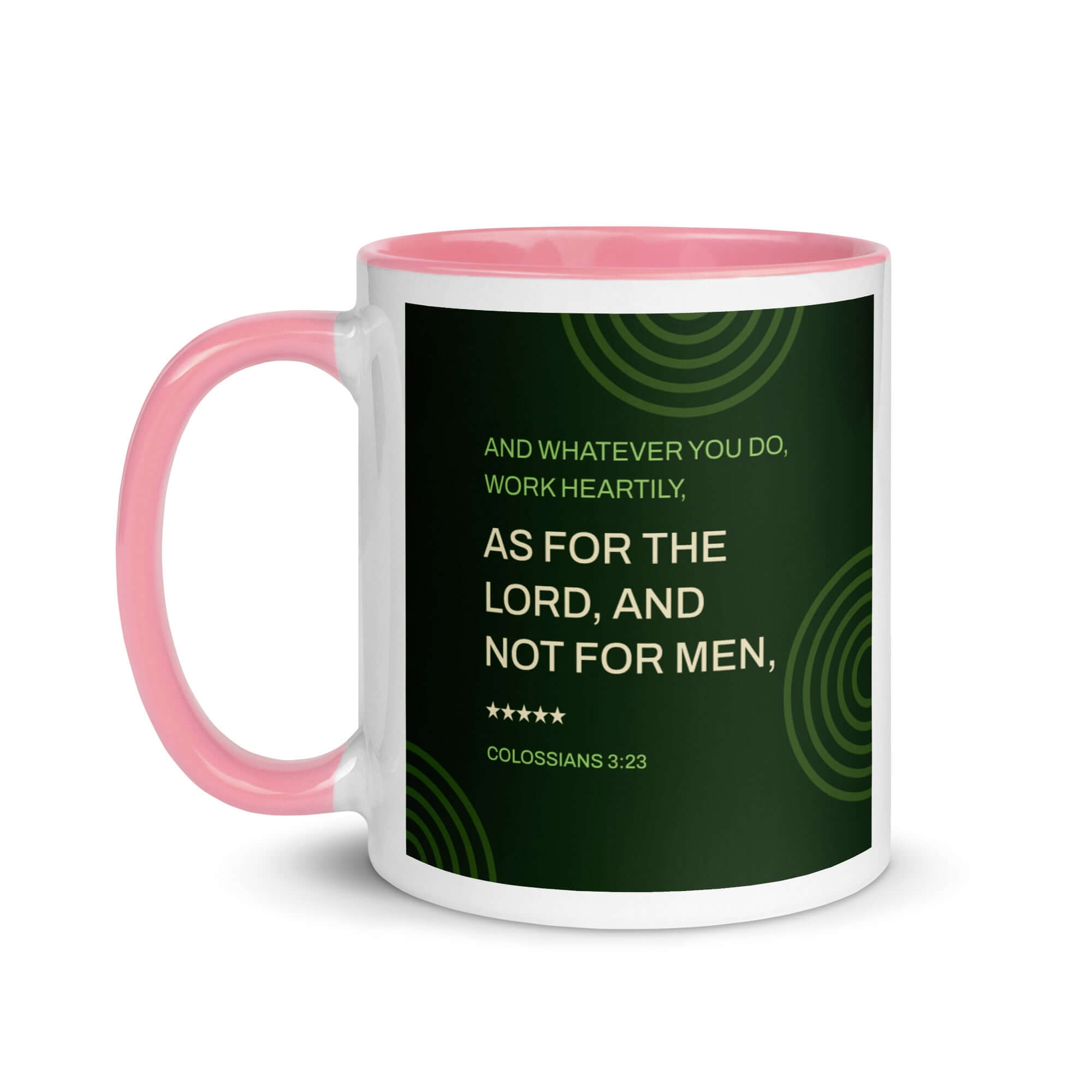 Colossians 3:23 Bible Verse, not for men White Ceramic Mug with Color Inside