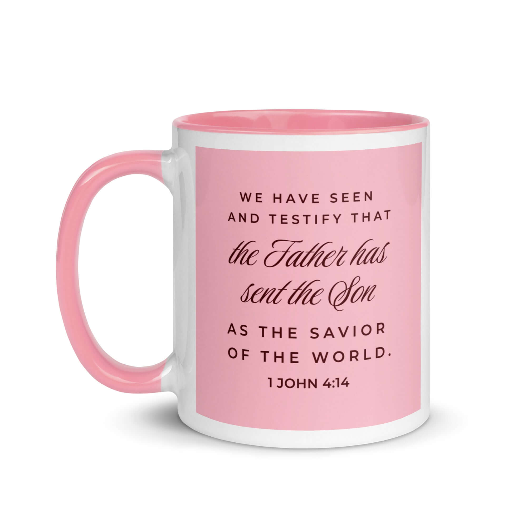 1 John 4:14 Bible Verse, We have seen White Ceramic Mug with Color Inside