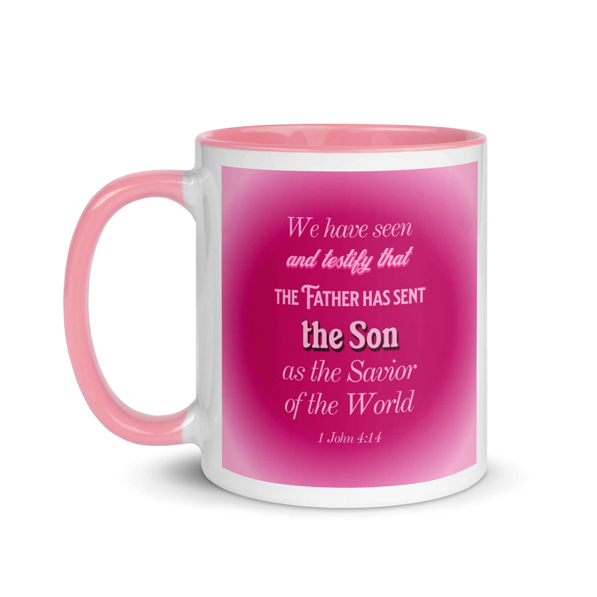 1 John 4:14 Bible Verse, that the Father White Ceramic Mug with Color Inside