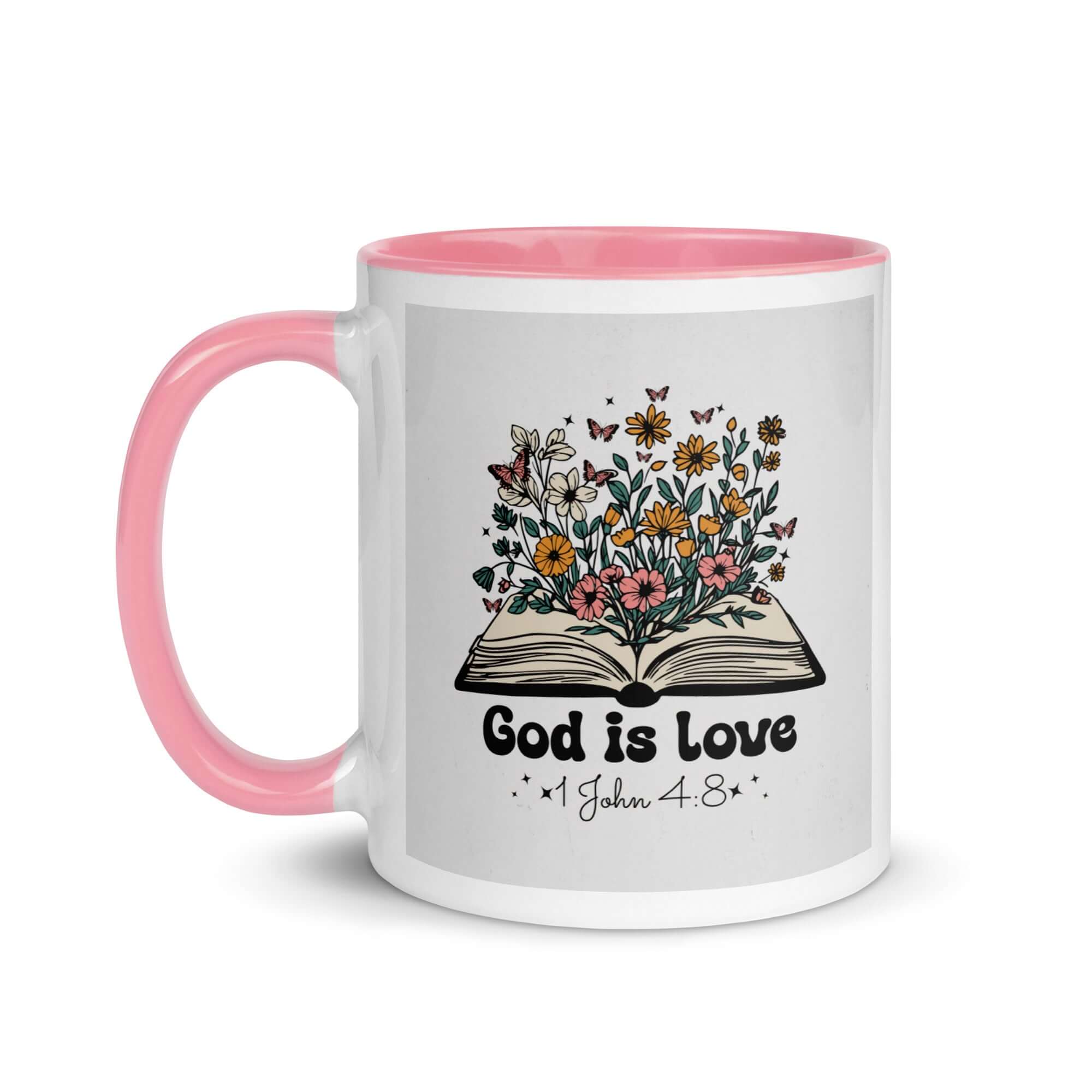 1 John 4:8 Bible Verse, God is Love White Ceramic Mug with Color Inside