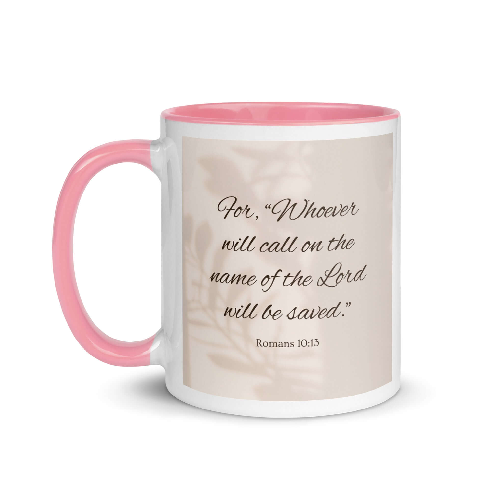 Romans 10:13 Bible Verse, Whoever White Ceramic Mug with Color Inside