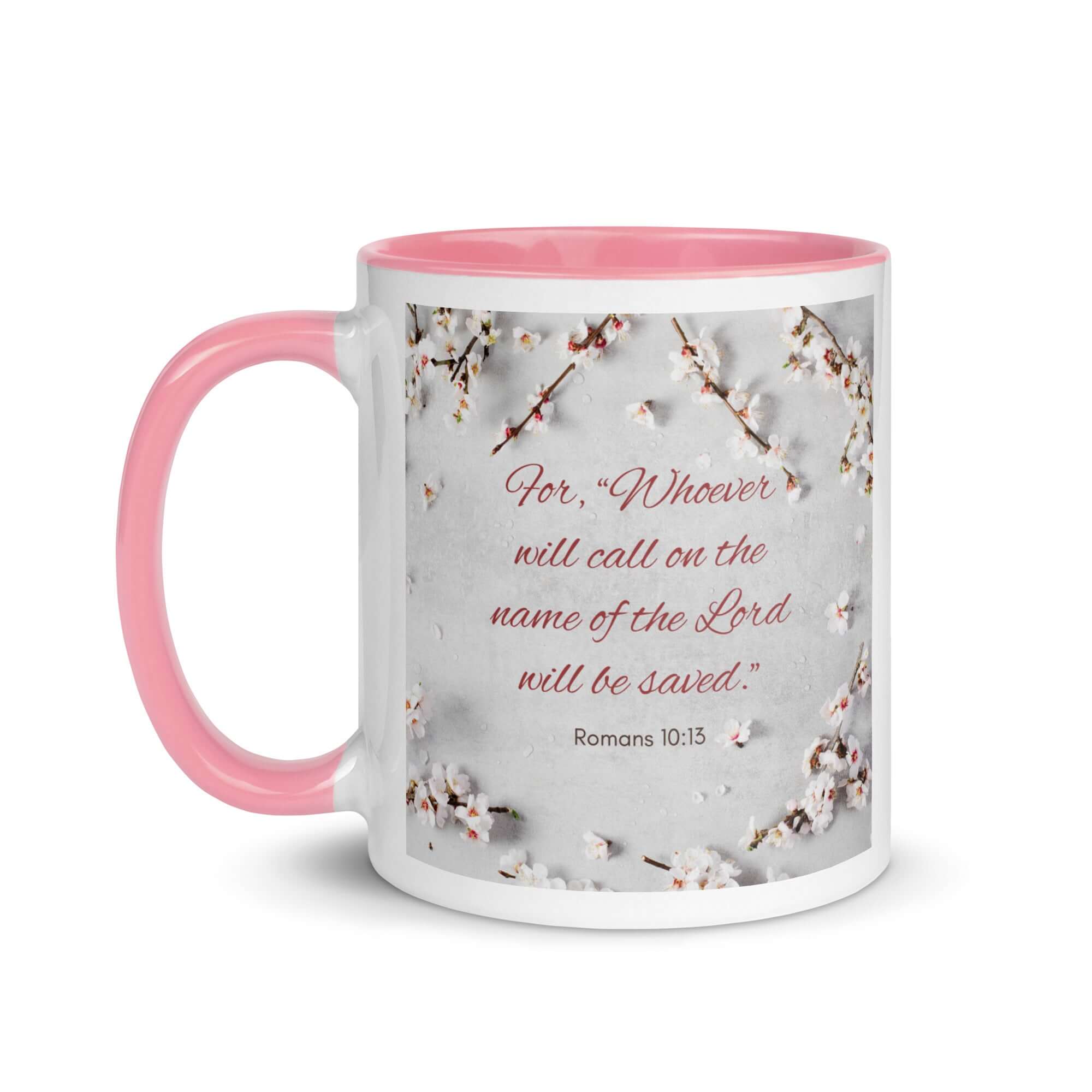 Romans 10:13 Bible Verse, the Lord White Ceramic Mug with Color Inside