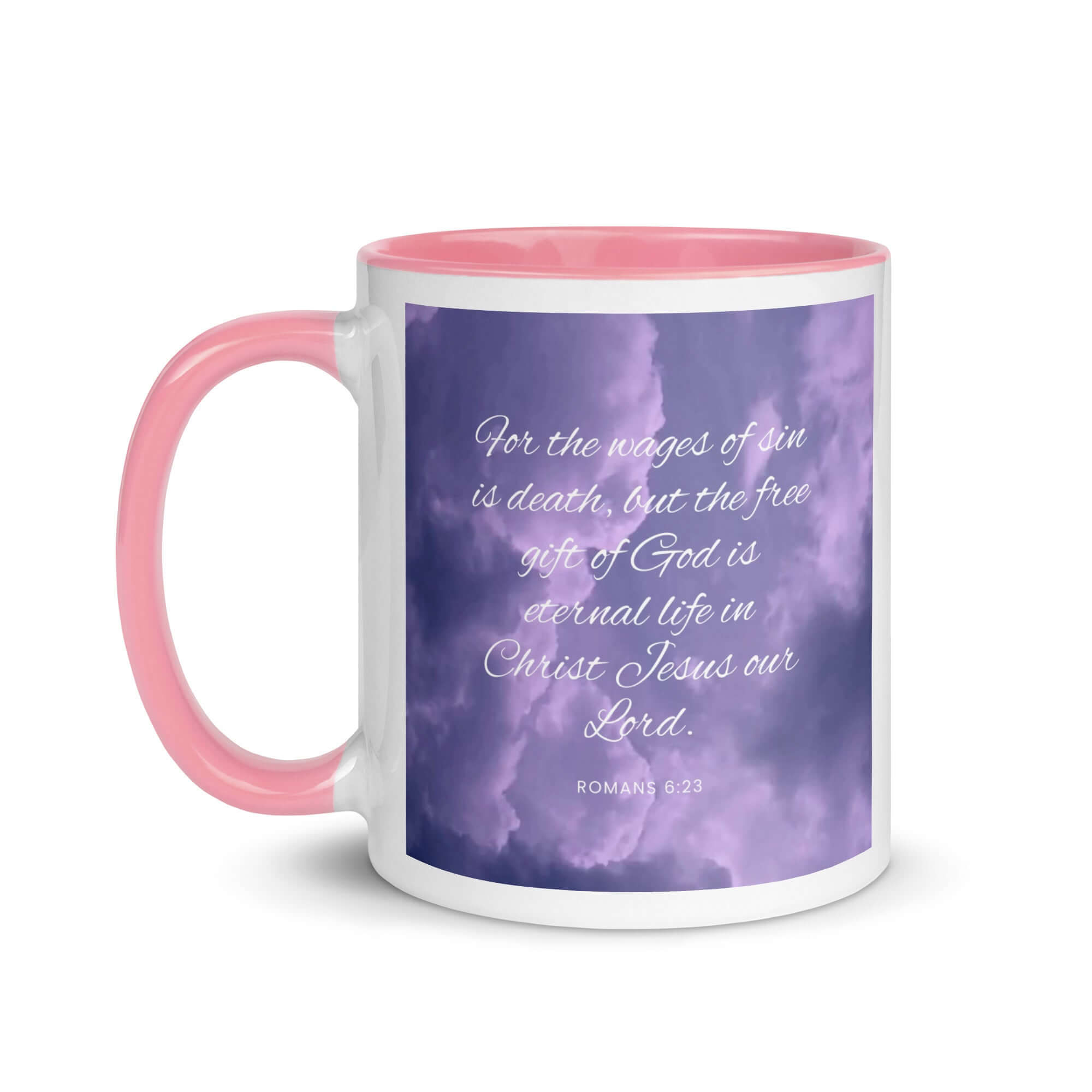 Romans 6:23 Bible Verse, free gift White Ceramic Mug with Color Inside