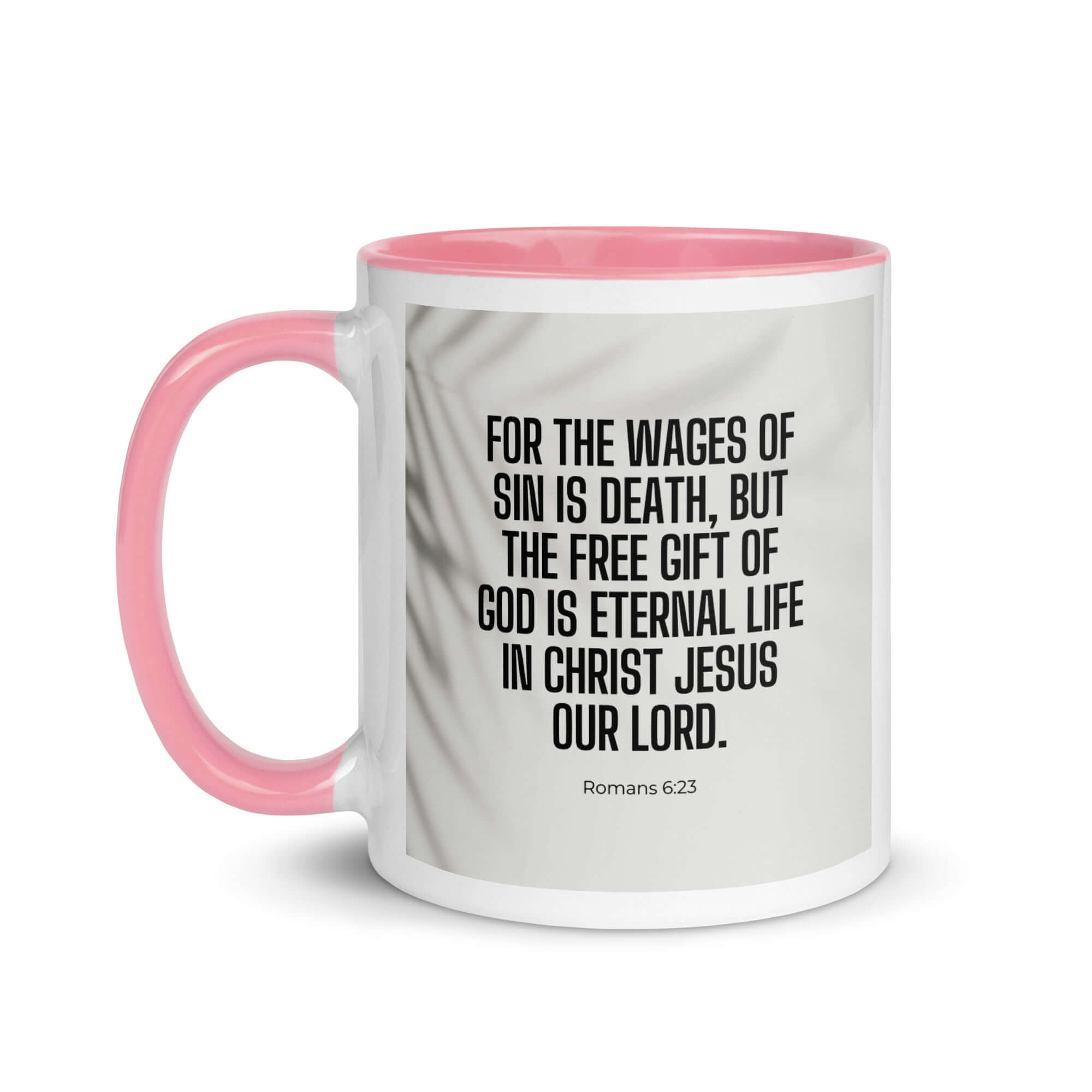 Romans 6:23 Bible Verse, eternal life White Ceramic Mug with Color Inside