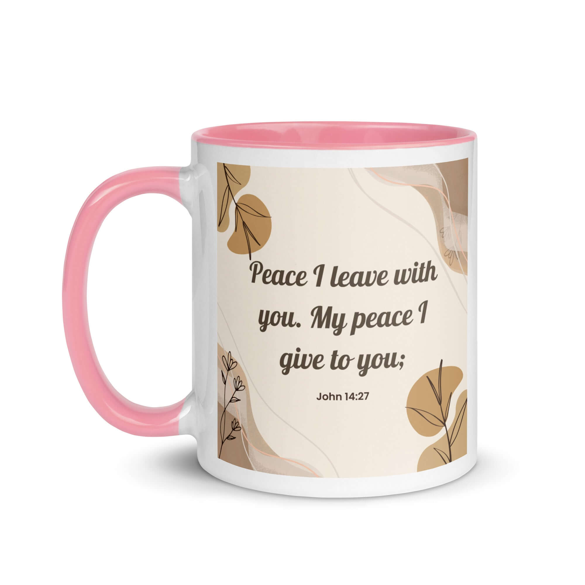John 14:27 Bible Verse, Peace I White Ceramic Mug with Color Inside