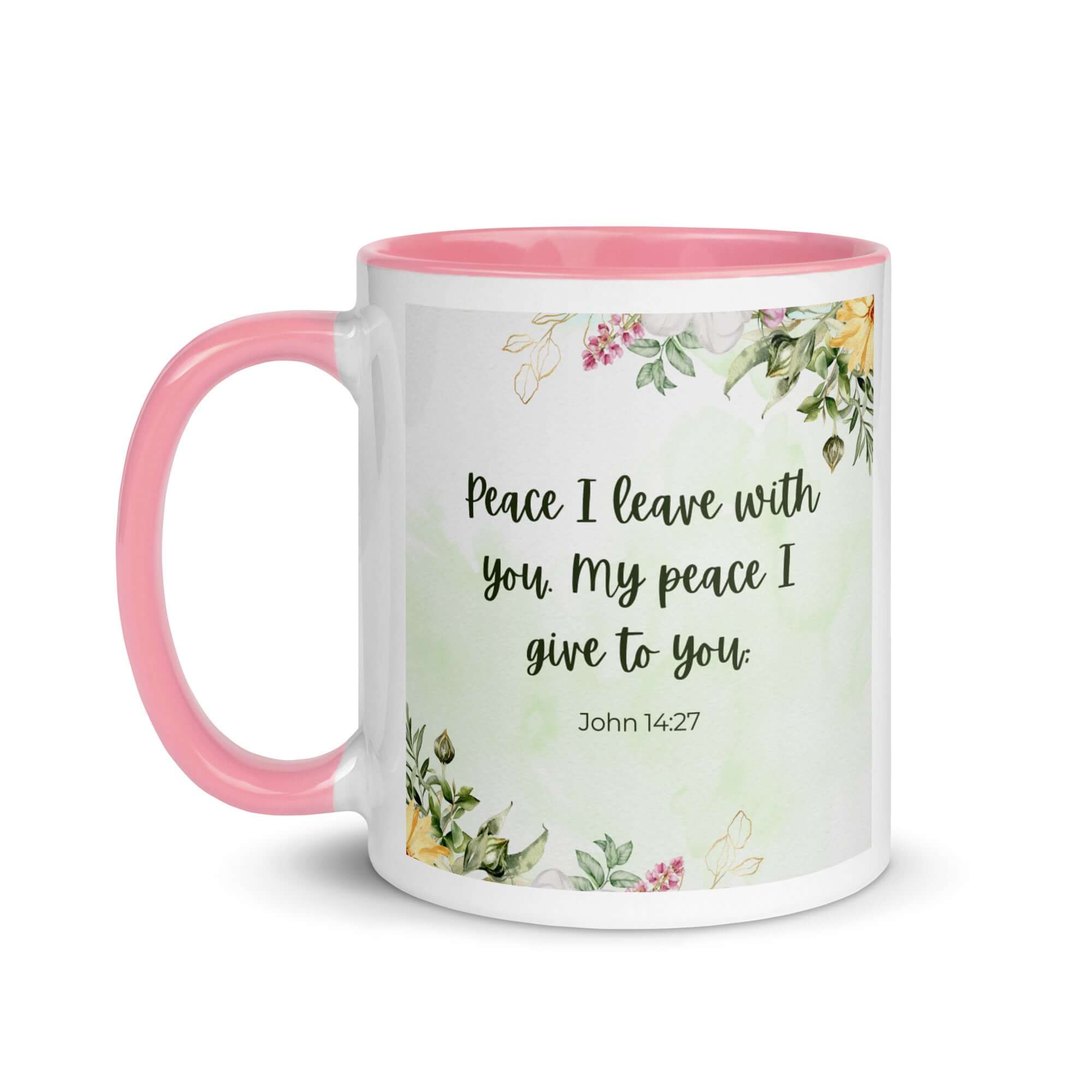 John 14:27 Bible Verse, My peace White Ceramic Mug with Color Inside