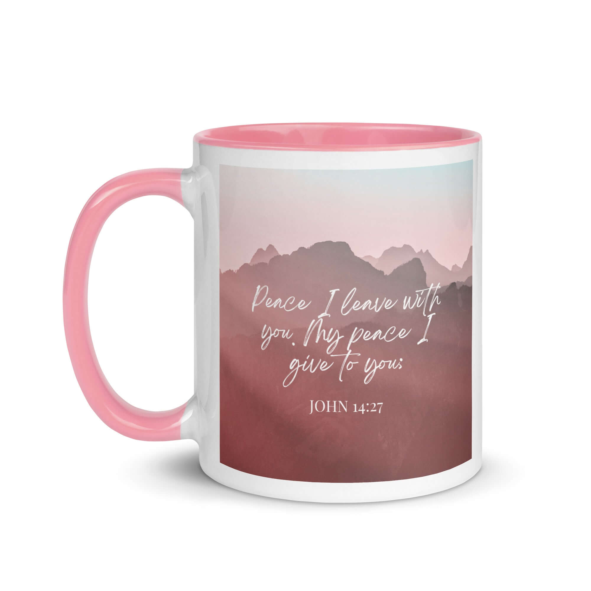 John 14:27 Bible Verse, I give you White Ceramic Mug with Color Inside