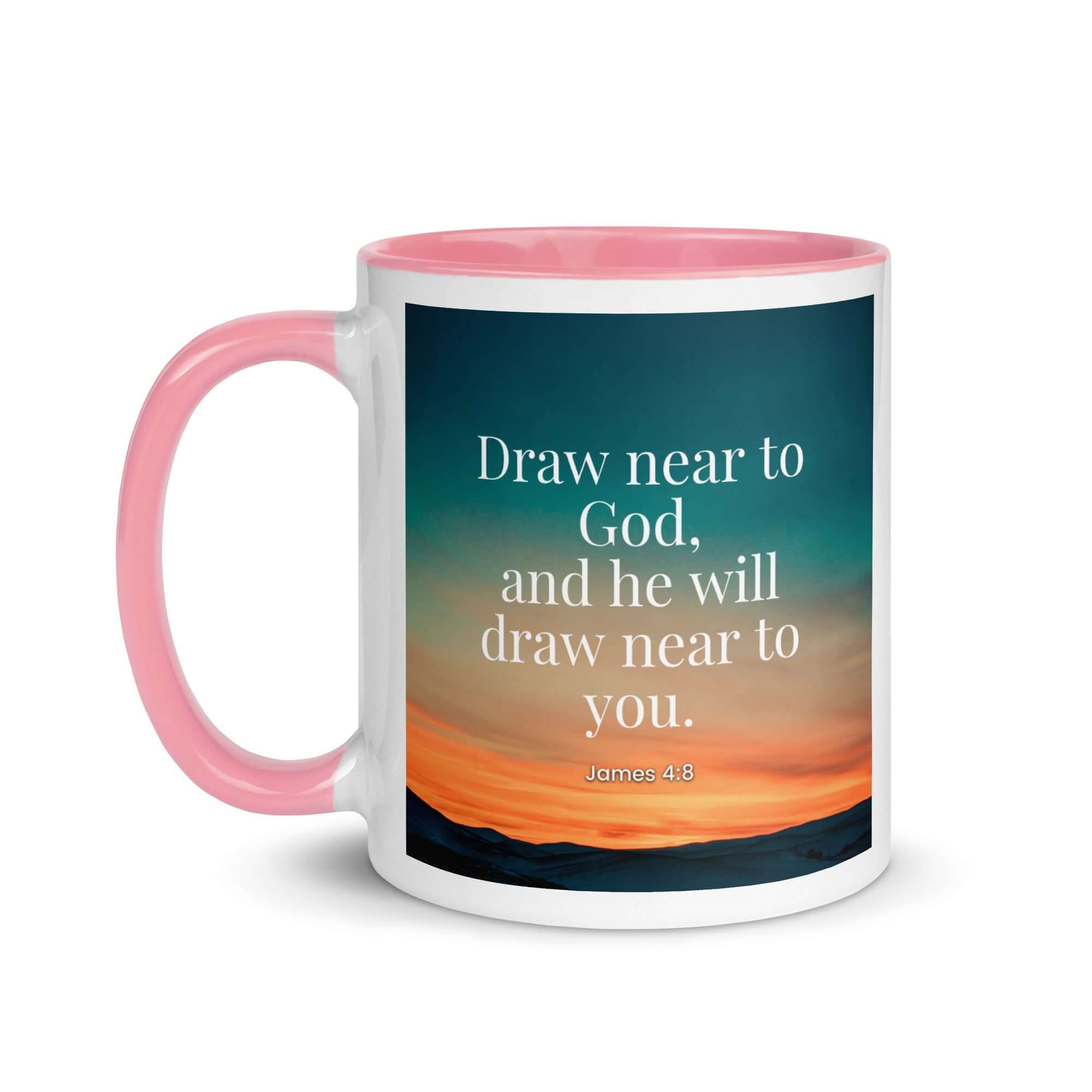 James 4:8 Bible Verse, near to God White Ceramic Mug with Color Inside