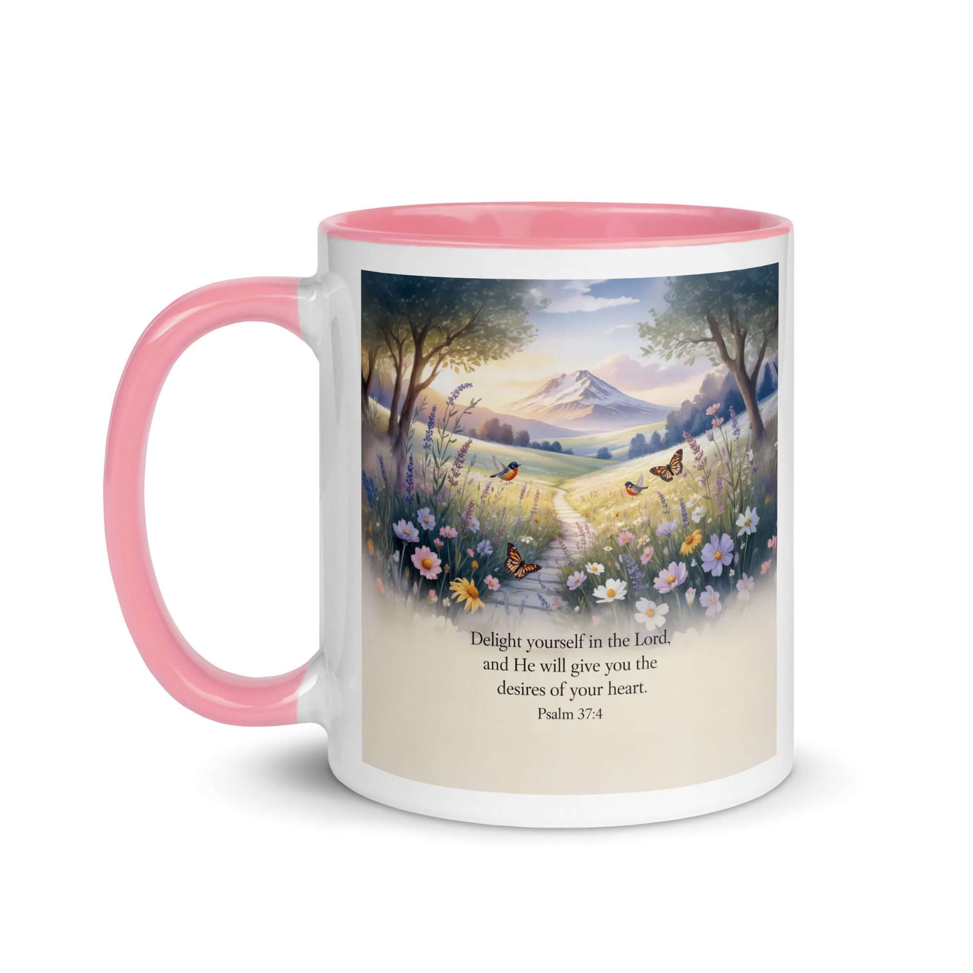 Psalm 37:4 Bible Verse, Delight White Ceramic Mug with Color Inside