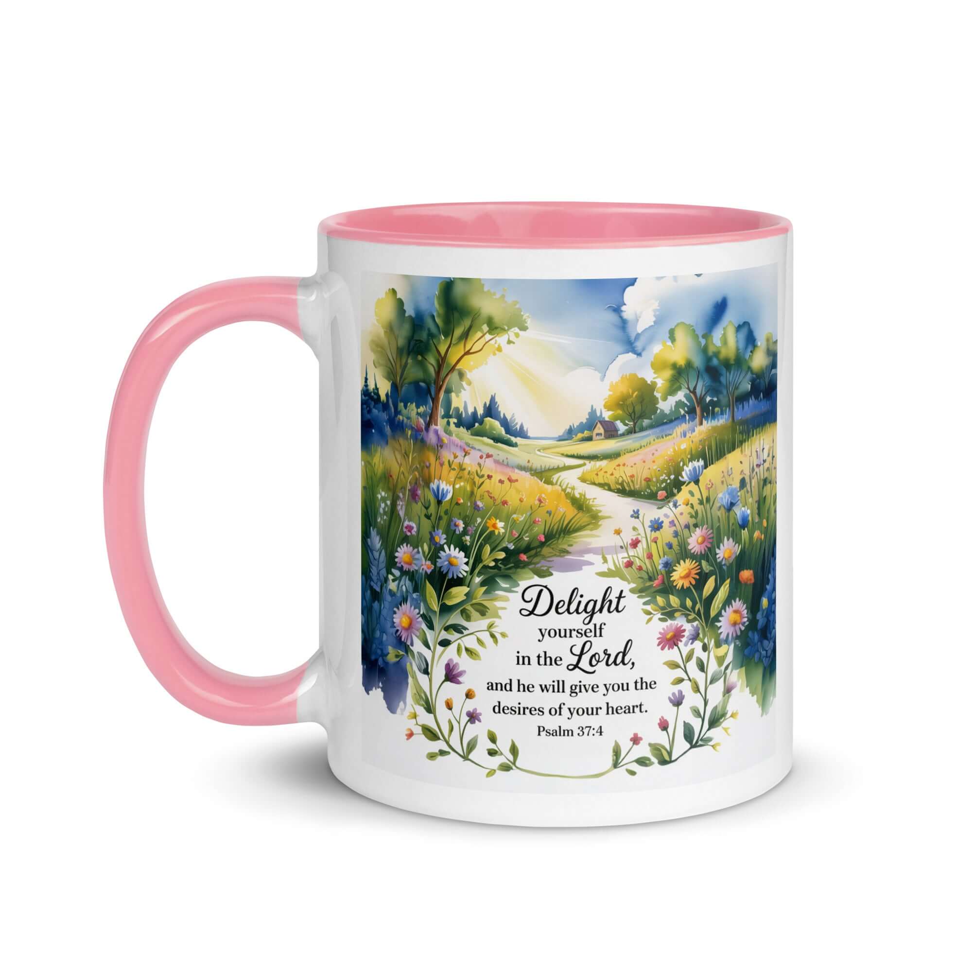 Psalm 37:4 Bible Verse, desires White Ceramic Mug with Color Inside