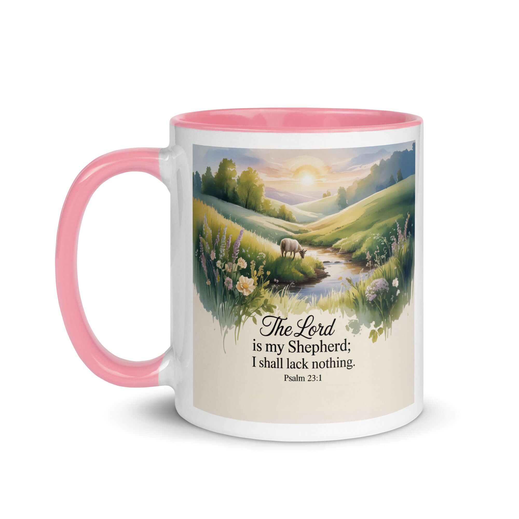Psalm 23:1 Bible Verse, Lord White Ceramic Mug with Color Inside