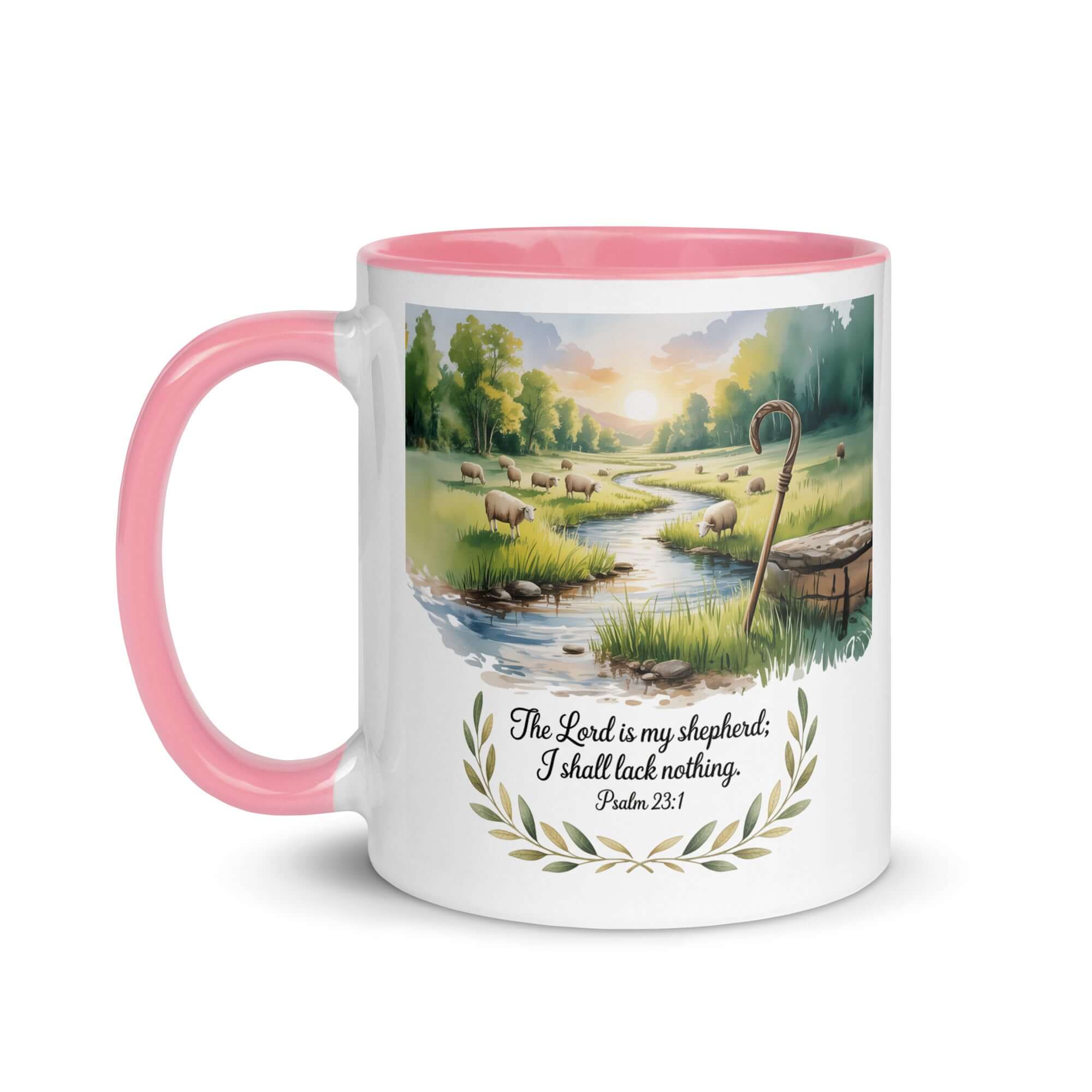 Psalm 23:1 Bible Verse, is my White Ceramic Mug with Color Inside