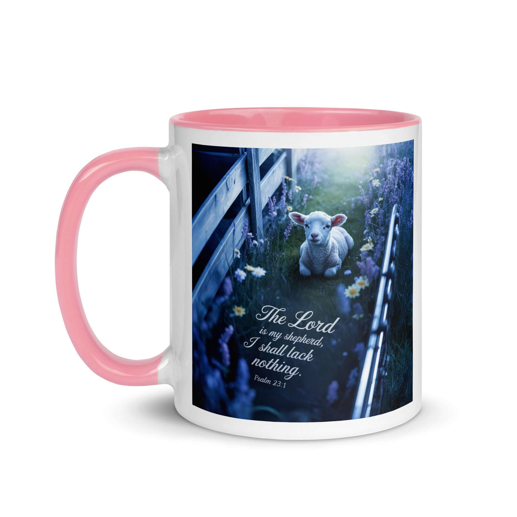 Psalm 23:1 Bible Verse, Shepherd White Ceramic Mug with Color Inside