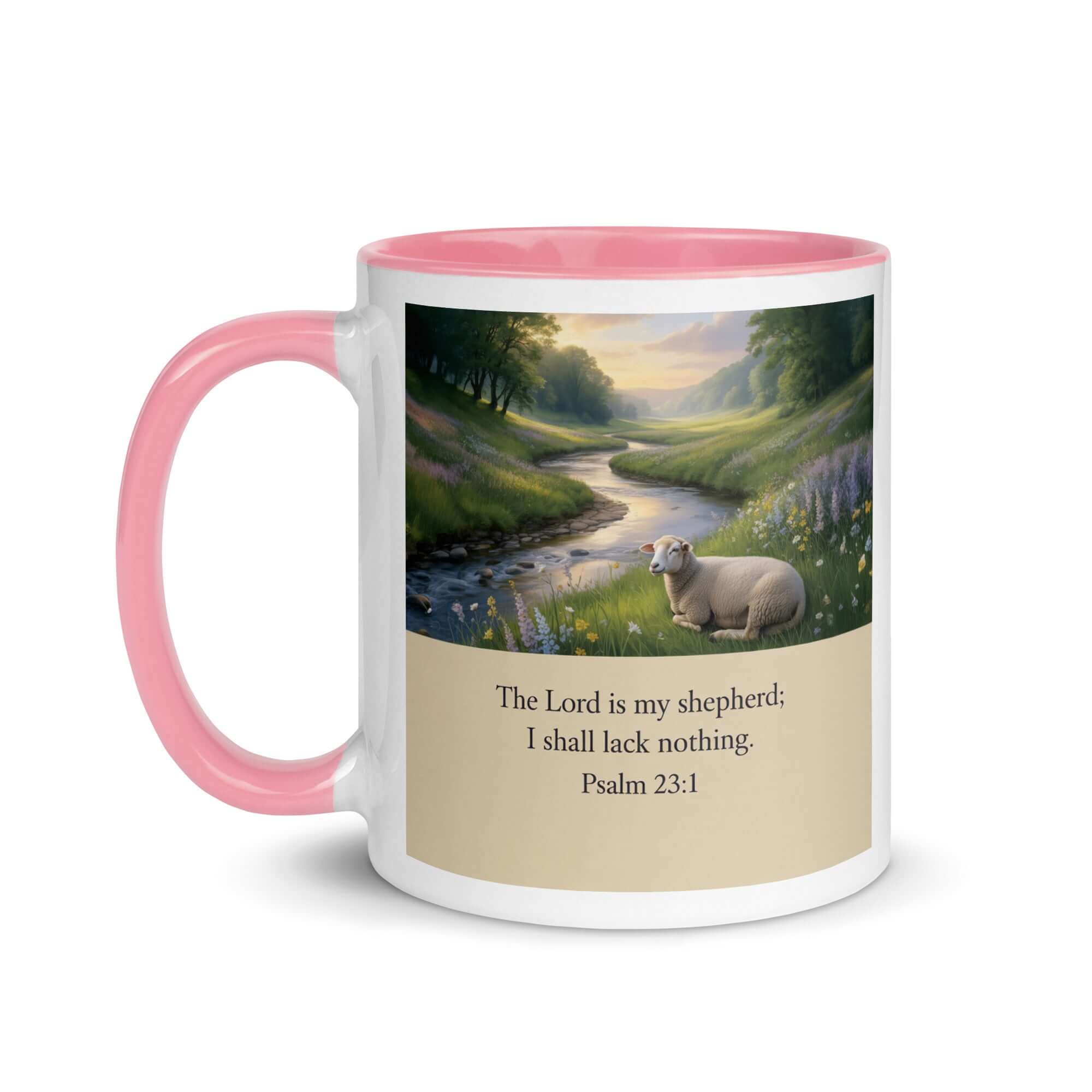 Psalm 23:1 Bible Verse, I shall White Ceramic Mug with Color Inside