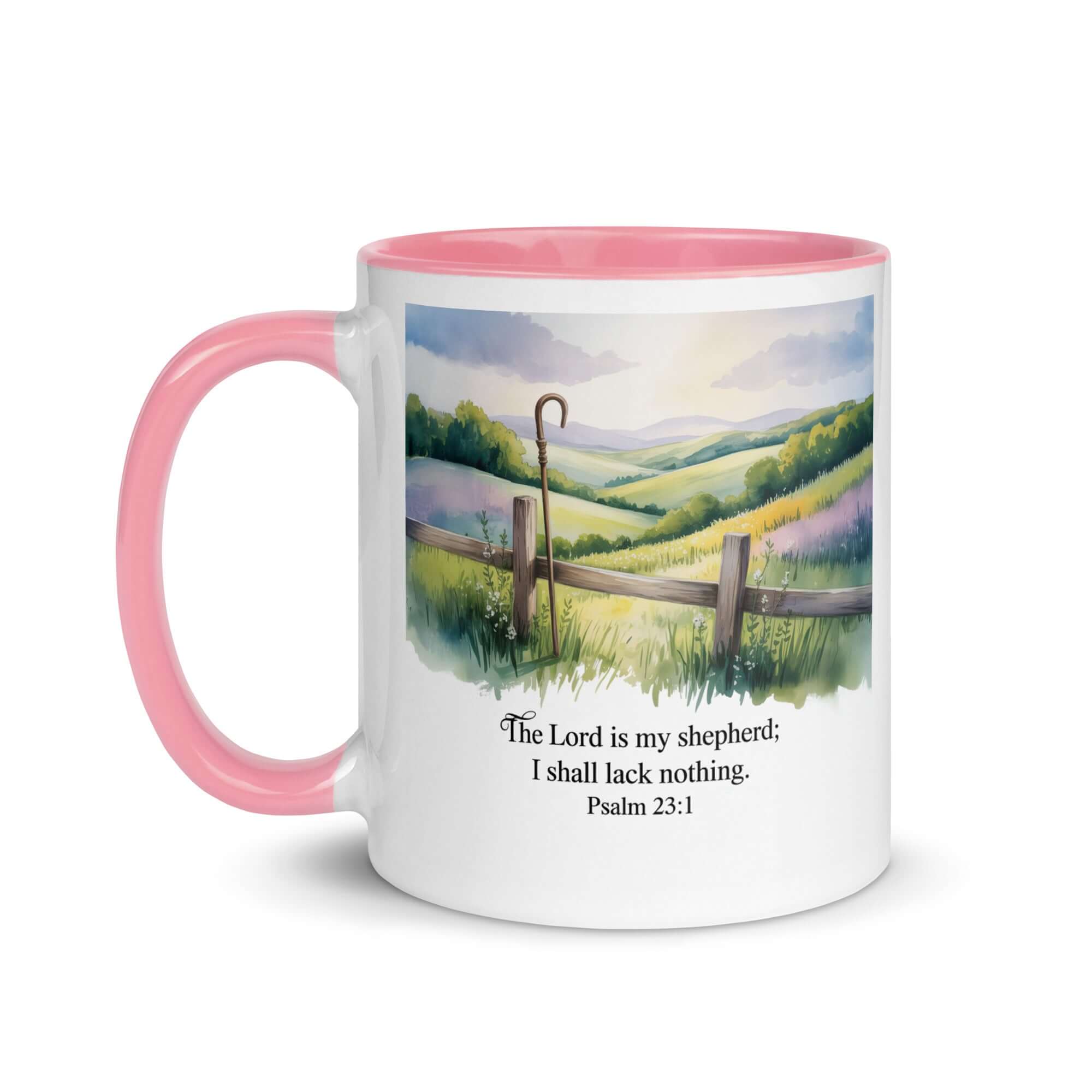 Psalm 23:1 Bible Verse, Lack White Ceramic Mug with Color Inside
