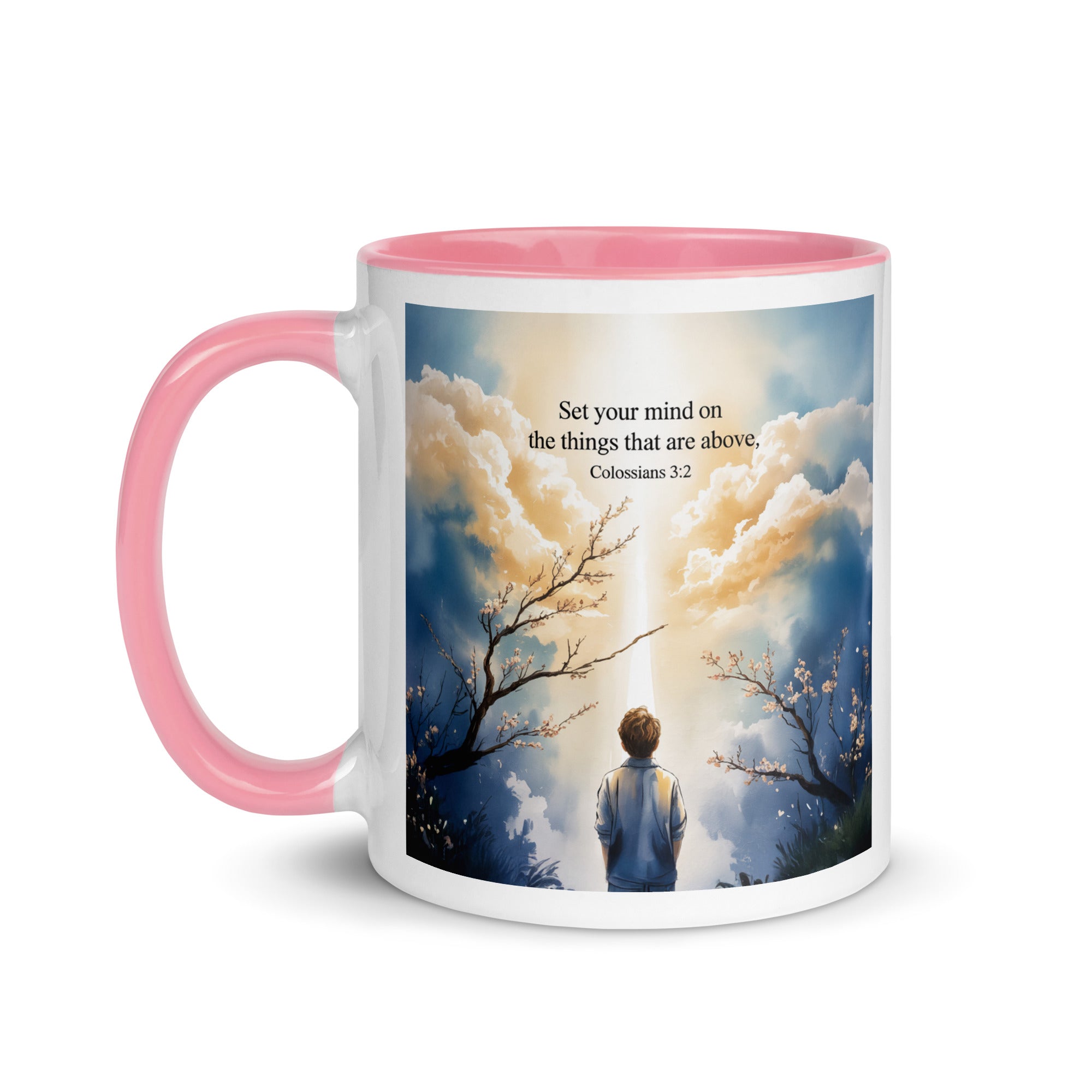 Colossians 3:2 Bible Verse the things White Ceramic Mug with Color Inside