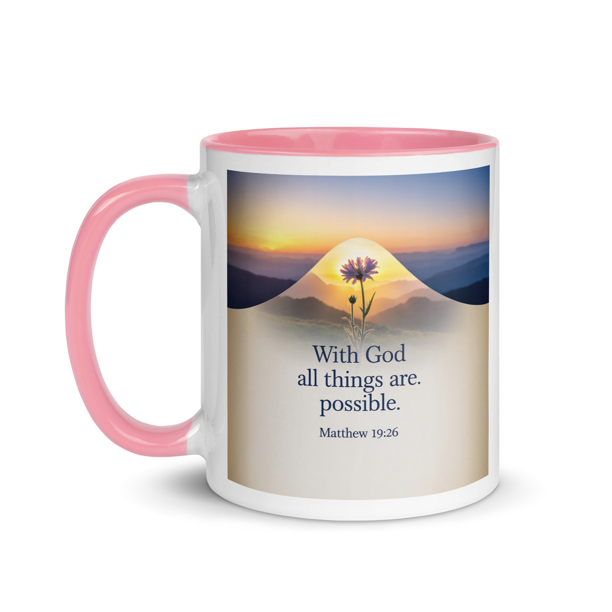 Matthew 19:26 Bible Verse at them White Ceramic Mug with Color Inside