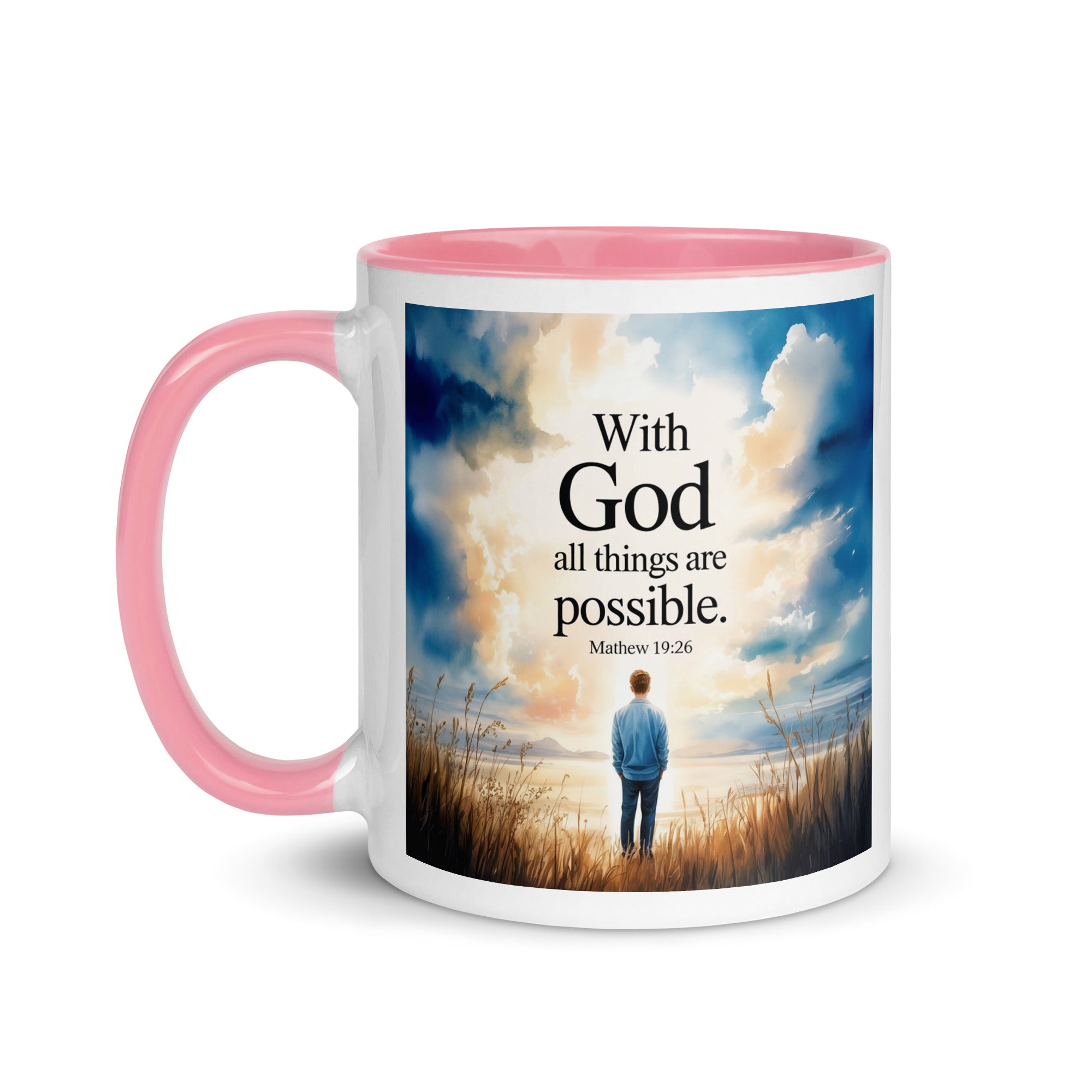 Matthew 19:26 Bible Verse Jesus White Ceramic Mug with Color Inside