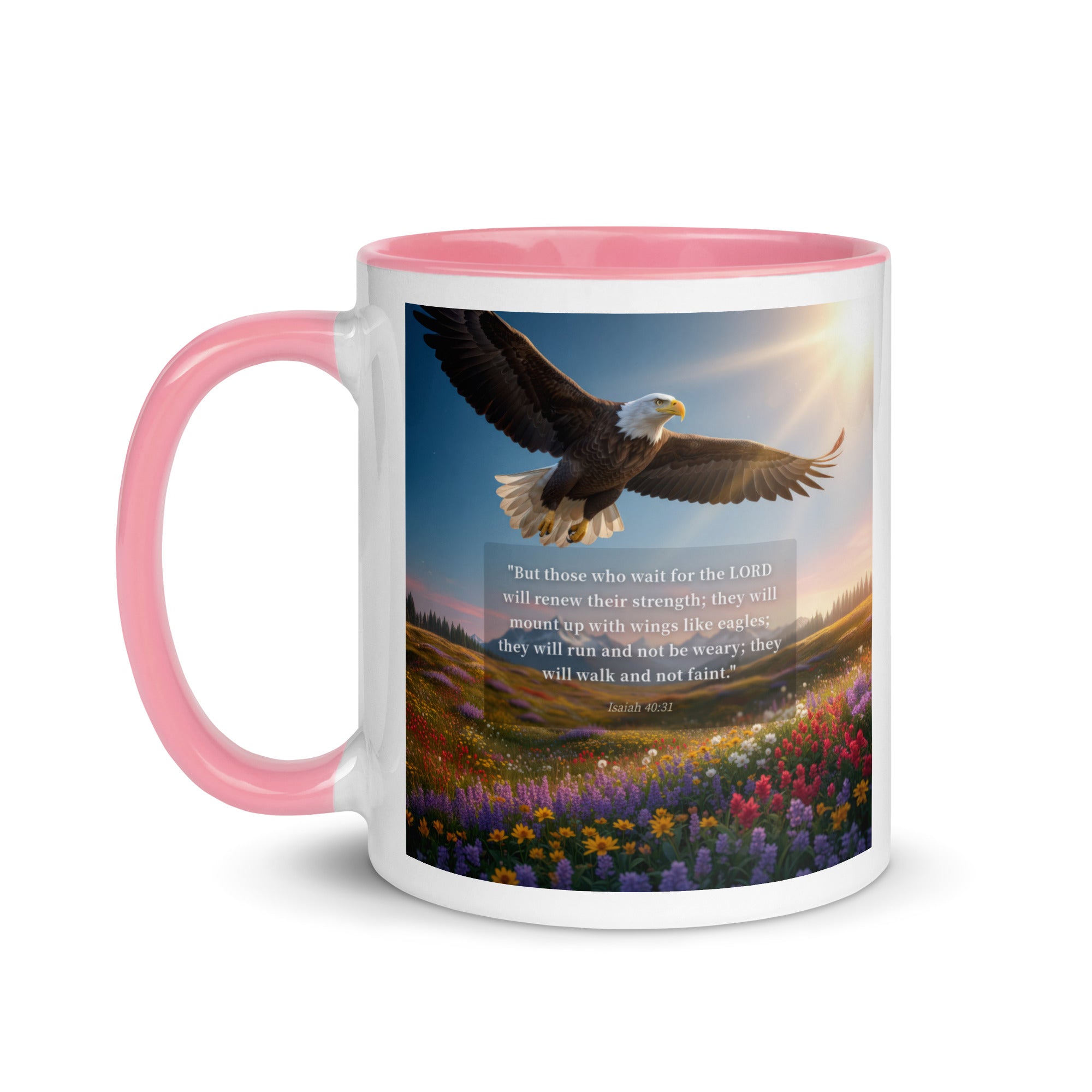 Isaiah 40:31 Bible Verse Who Wait White Ceramic Mug with Color Inside