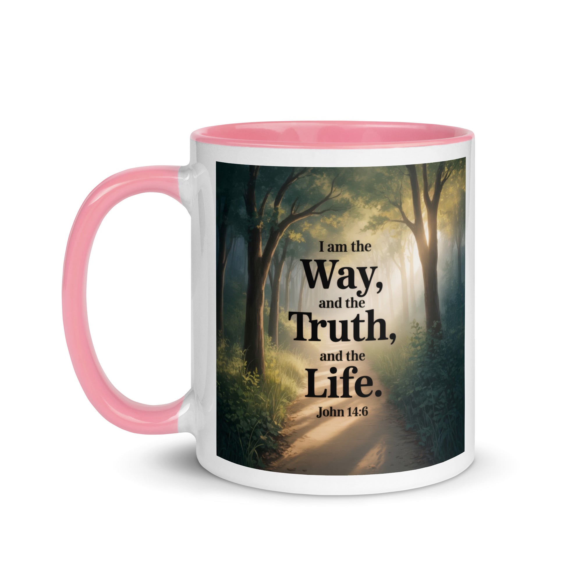 John 14:6 Bible Verse The Life White Ceramic Mug with Color Inside
