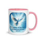 John 14:26 Bible Verse, Holy Spirit Dove White Ceramic Mug with Color Inside Pink 11 oz