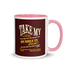 Matthew 11:29-30 Bible Verse, learn from me White Ceramic Mug with Color Inside Pink 11 oz