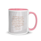 Revelation 21:4 Bible Verse, He will wipe White Ceramic Mug with Color Inside Pink 11 oz
