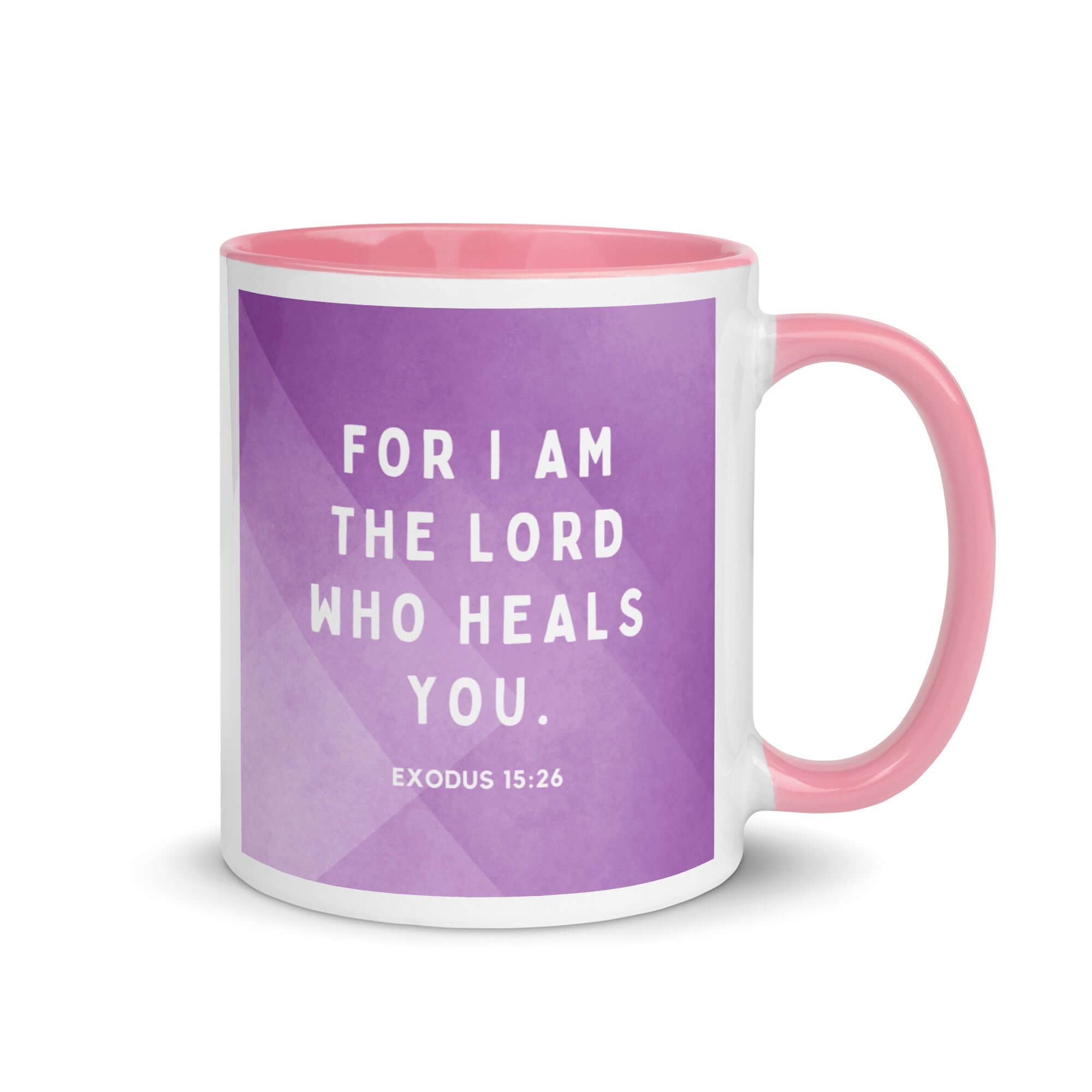 Exodus 15:26 Bible Verse, in his eyes White Ceramic Mug with Color Inside Pink 11 oz